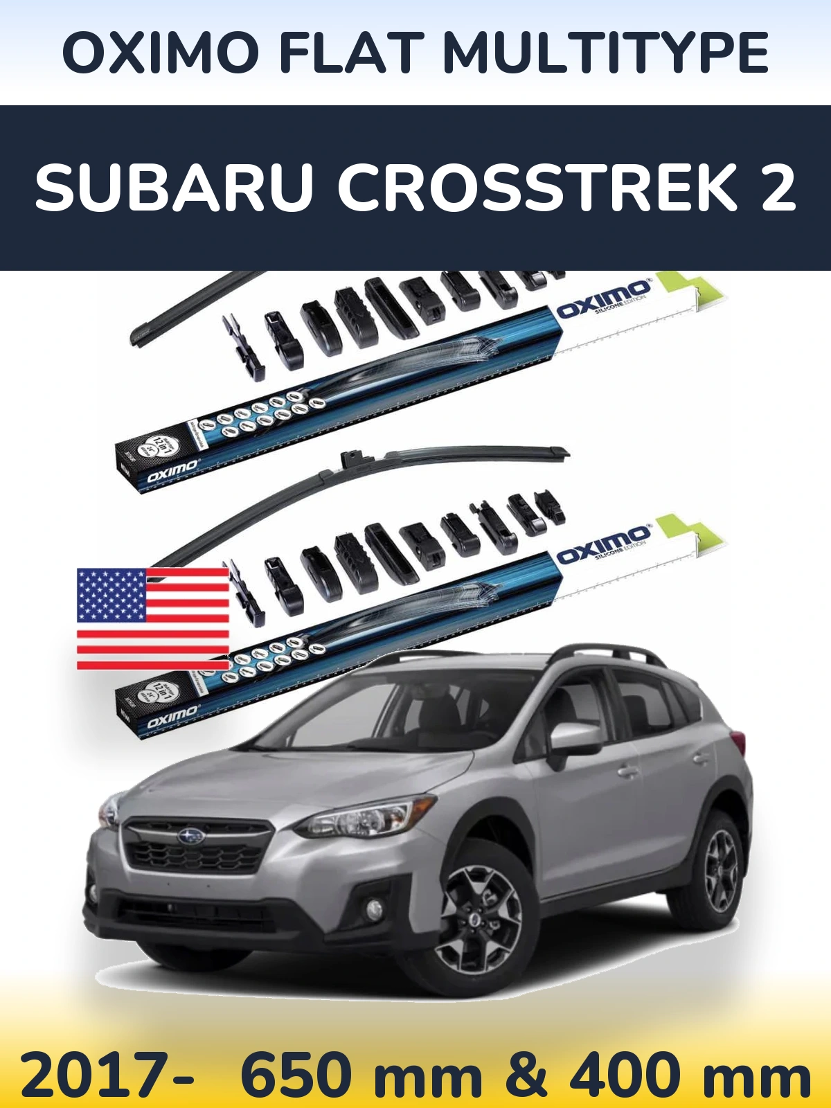 Front wiper blade set Oximo Flat MultiTüüpe 650 & 400 mm for Subaru Crosstrek 2 2017-2026