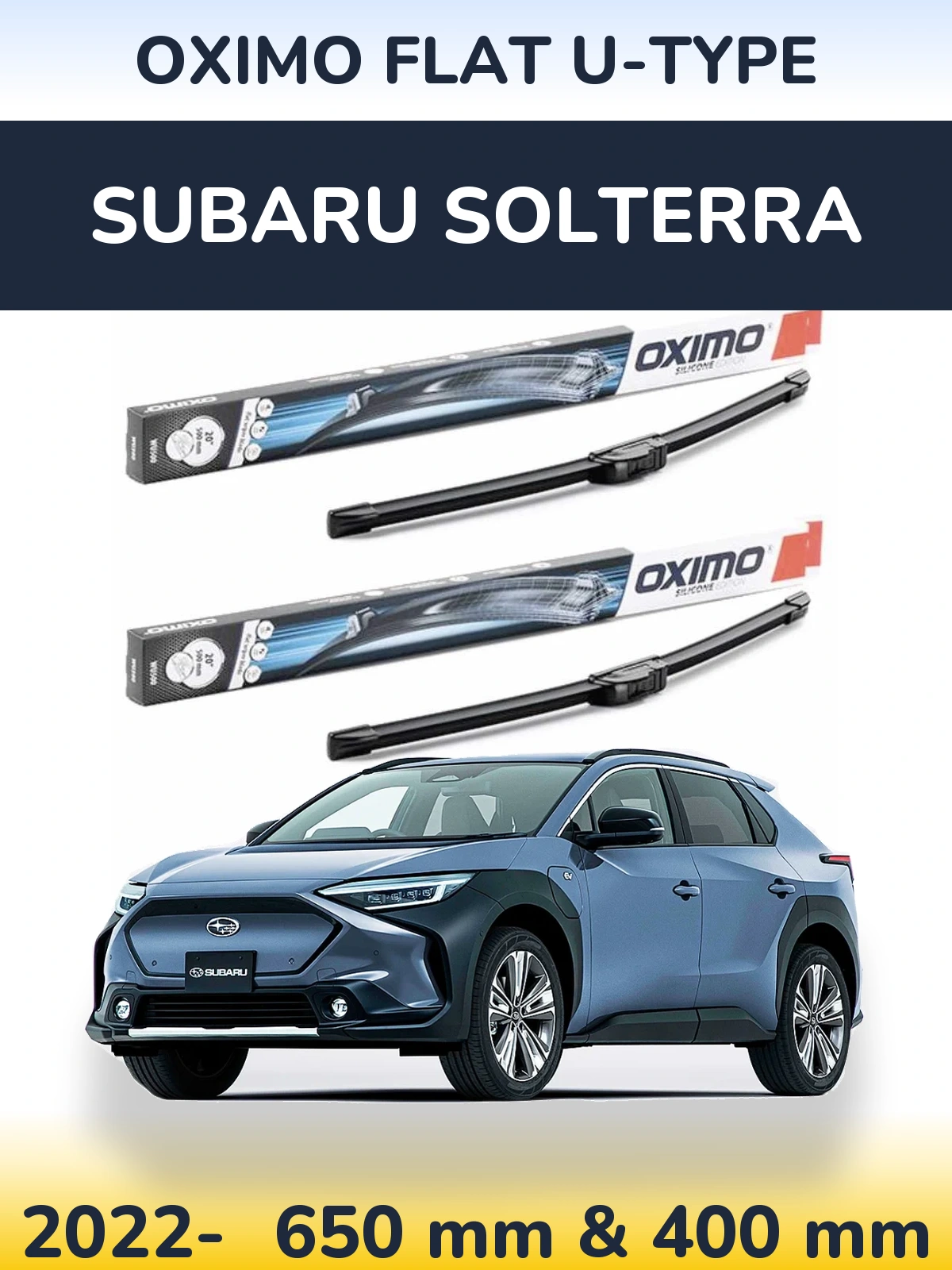Комплект передних дворников Oximo Flat U-type 650 & 400 мм для Subaru Solterra 2022-2026