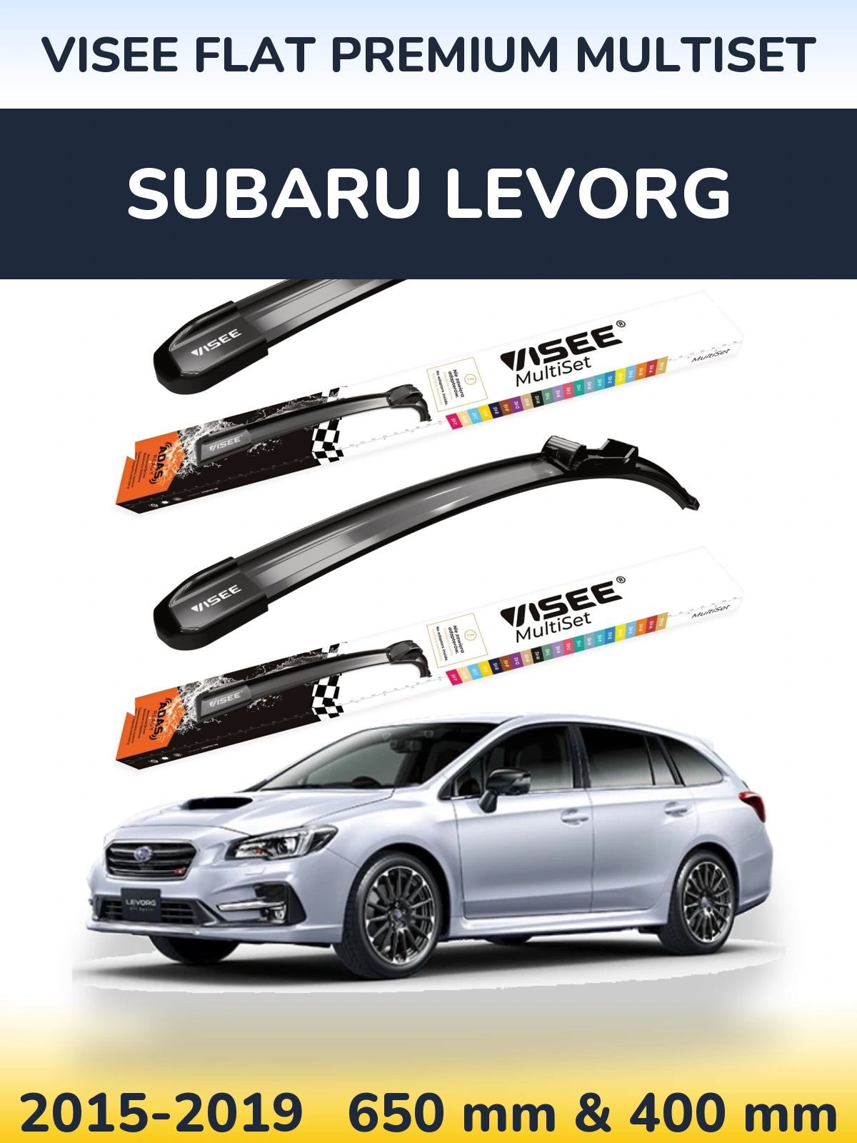 Комплект передних дворников VISEE FLAT PREMIUM MultiSet 650 & 400 мм для Subaru Levorg 2015-2019