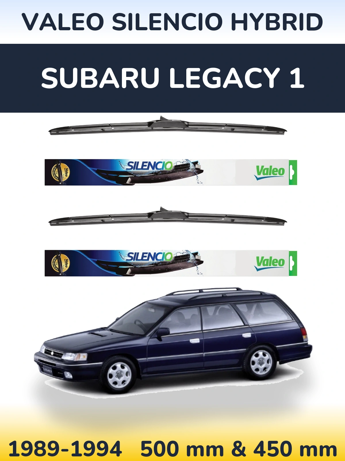 Комплект передних дворников Valeo Silencio Hybrid 500 & 450 мм для Subaru Legacy 1 1989-1994