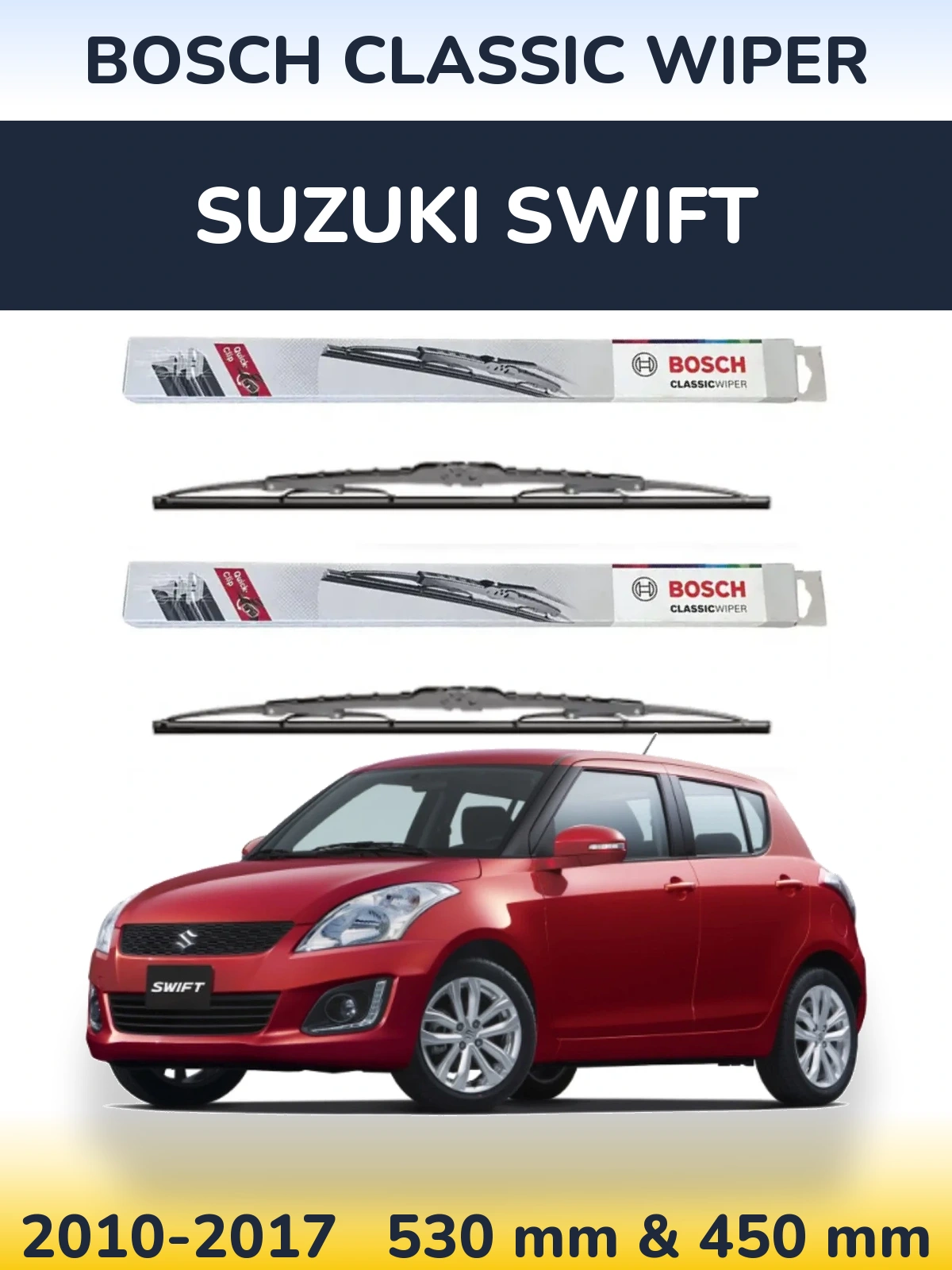 Комплект передних дворников BOSCH Classic Wiper 530 & 450 мм для Suzuki Swift 2010-2017