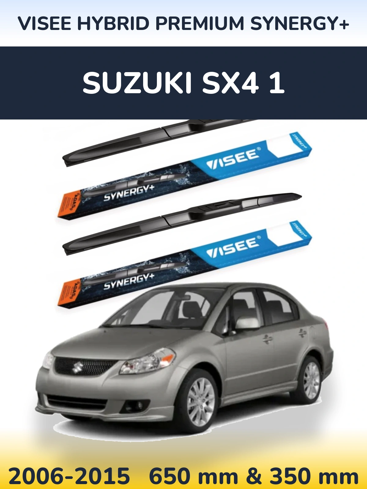Front wiper blade set VISEE HYBRID PREMIUM SYNERGY+ 650 & 350 mm for Suzuki SX4 1 2006-2015