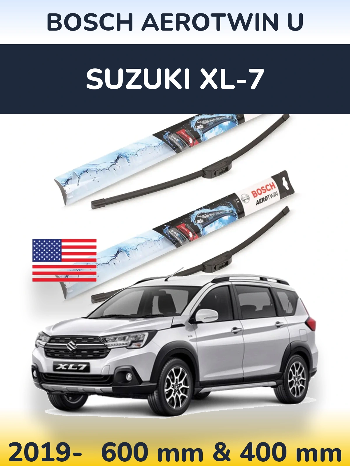 Комплект передніх щіток BOSCH AeroTwin U 600 & 400 мм для Suzuki XL-7 2019-2026