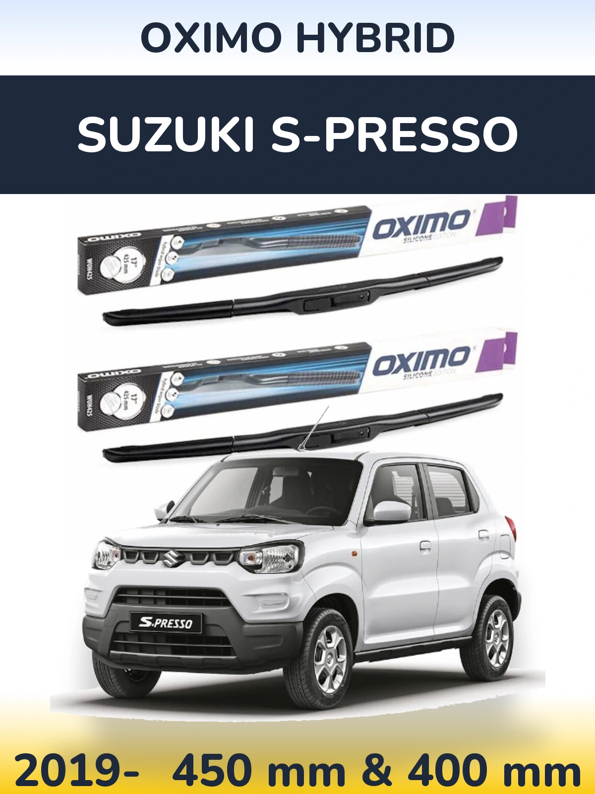 Комплект передних дворников Oximo Hybrid 450 & 400 мм для Suzuki S-Presso 2019-2026