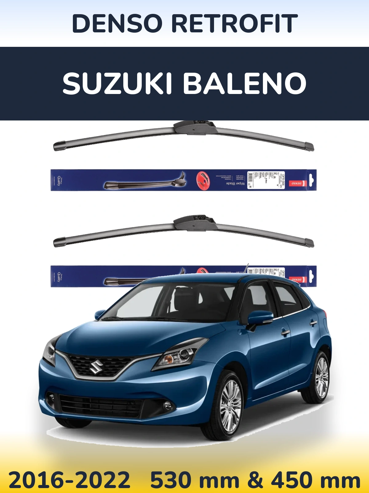 Комплект передніх щіток Denso Retrofit 530 & 450 мм для Suzuki Baleno 2016-2022