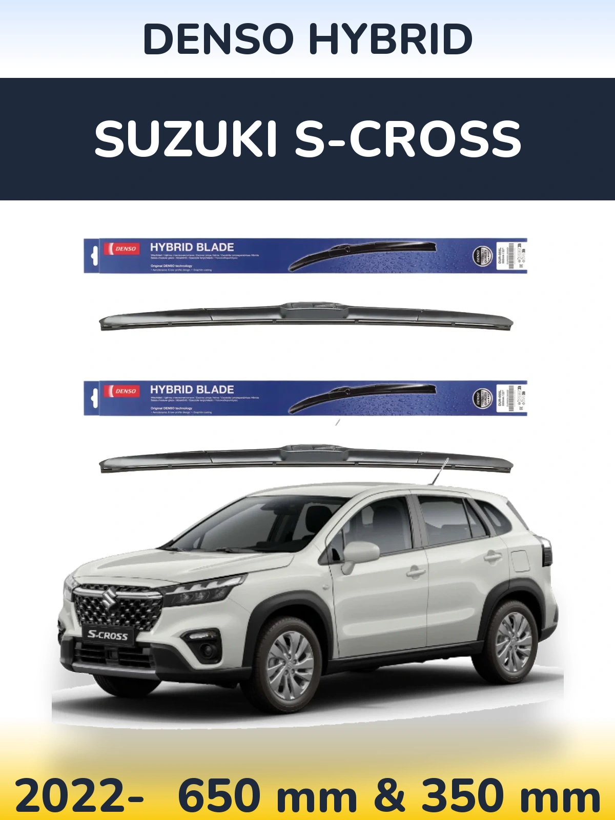 Front wiper blade set Denso Hybrid 650 & 350 mm for Suzuki S-Cross 2022-2026