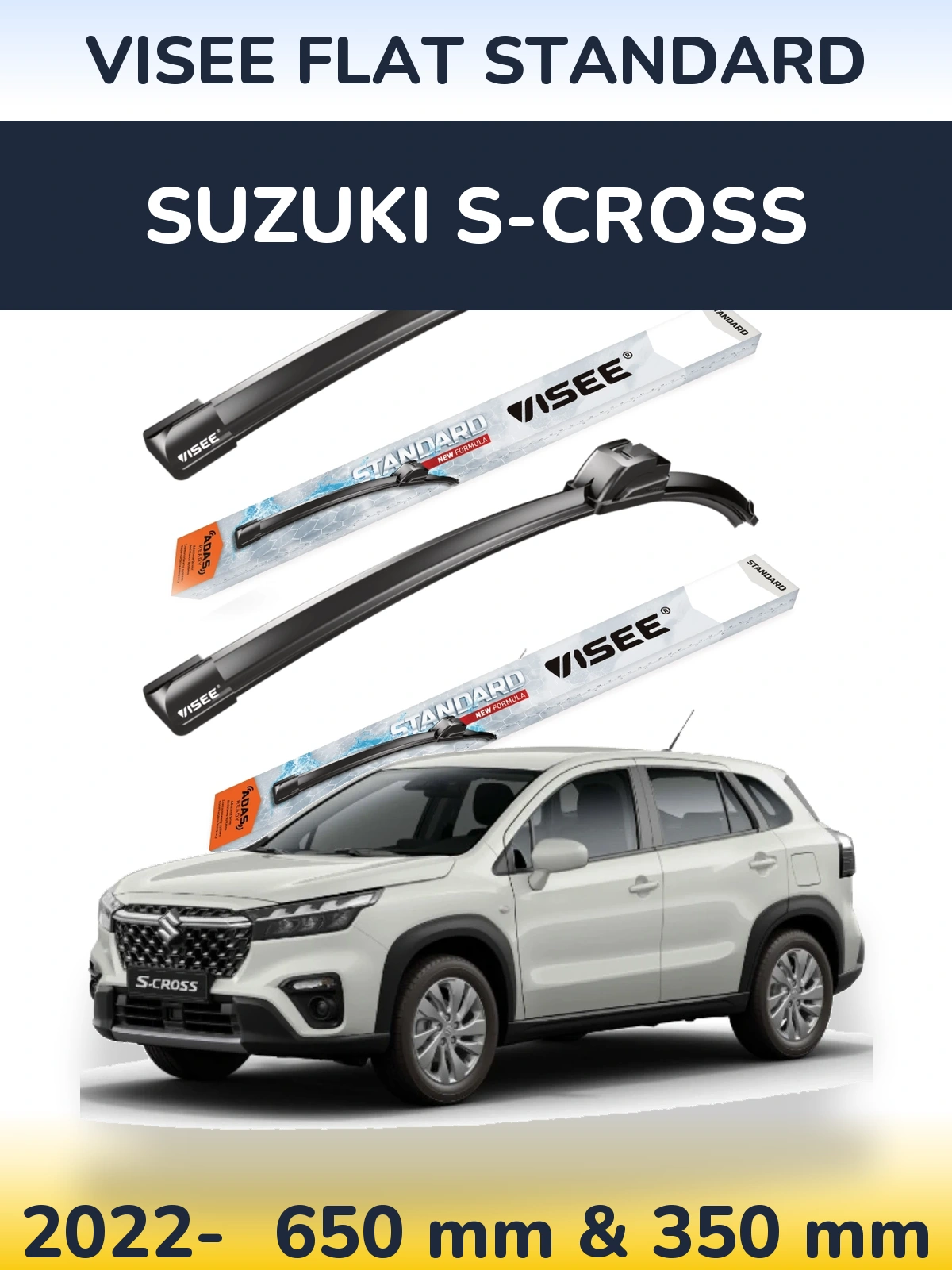 Front wiper blade set VISEE FLAT STANDARD 650 & 350 mm for Suzuki S-Cross 2022-2026