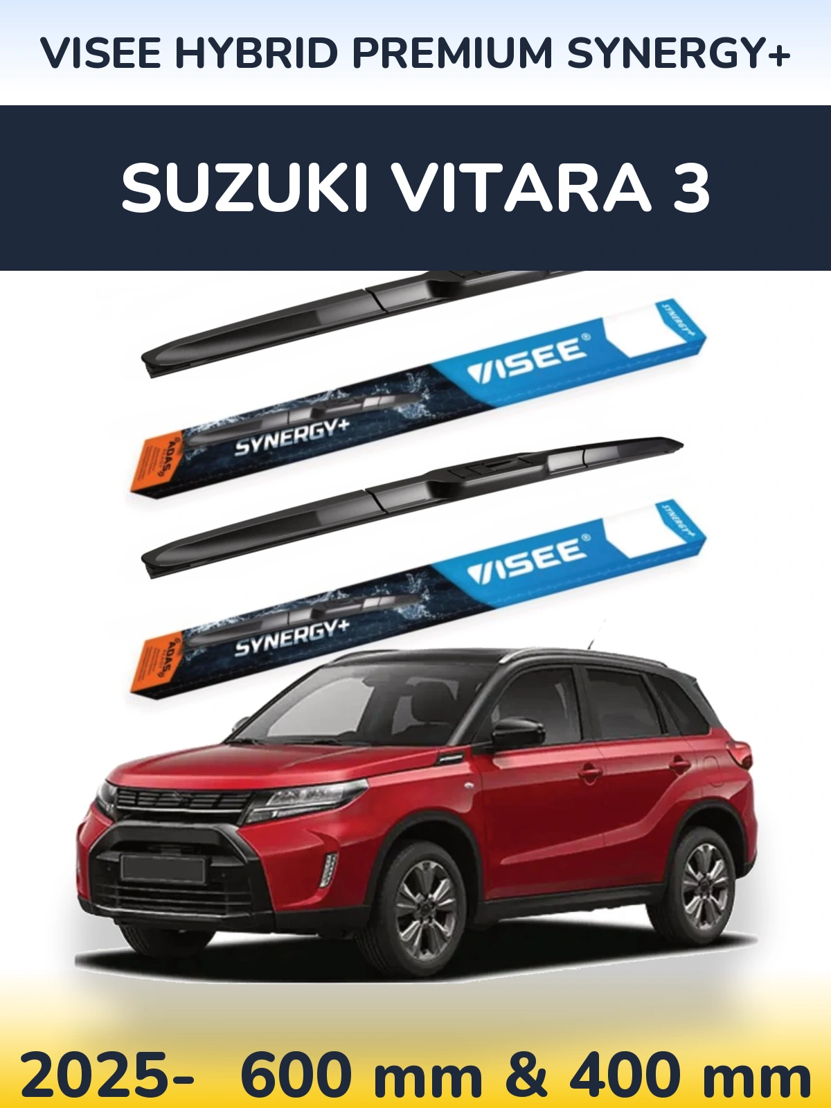Комплект передніх щіток VISEE HYBRID PREMIUM SYNERGY+ 600 & 400 мм для Suzuki Vitara 3 2025-2026