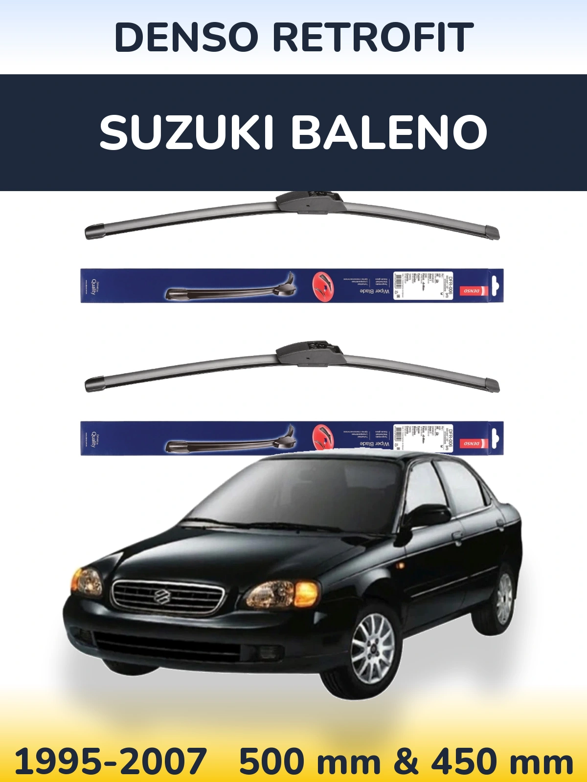 Комплект передніх щіток Denso Retrofit 500 & 450 мм для Suzuki Baleno 1995-2007