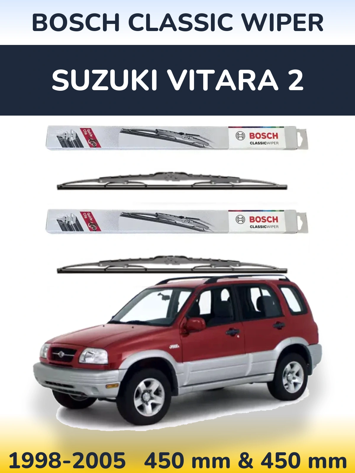 Комплект передних дворников BOSCH Classic Wiper 450 & 450 мм для Suzuki Vitara 2 1998-2005