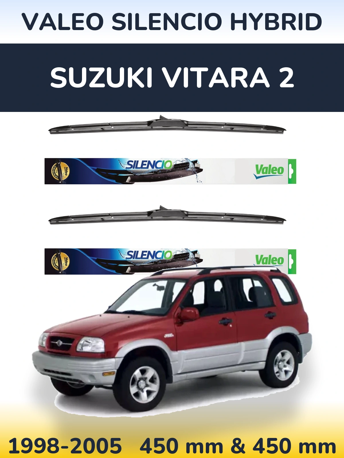 Комплект передних дворников Valeo Silencio Hybrid 450 & 450 мм для Suzuki Vitara 2 1998-2005