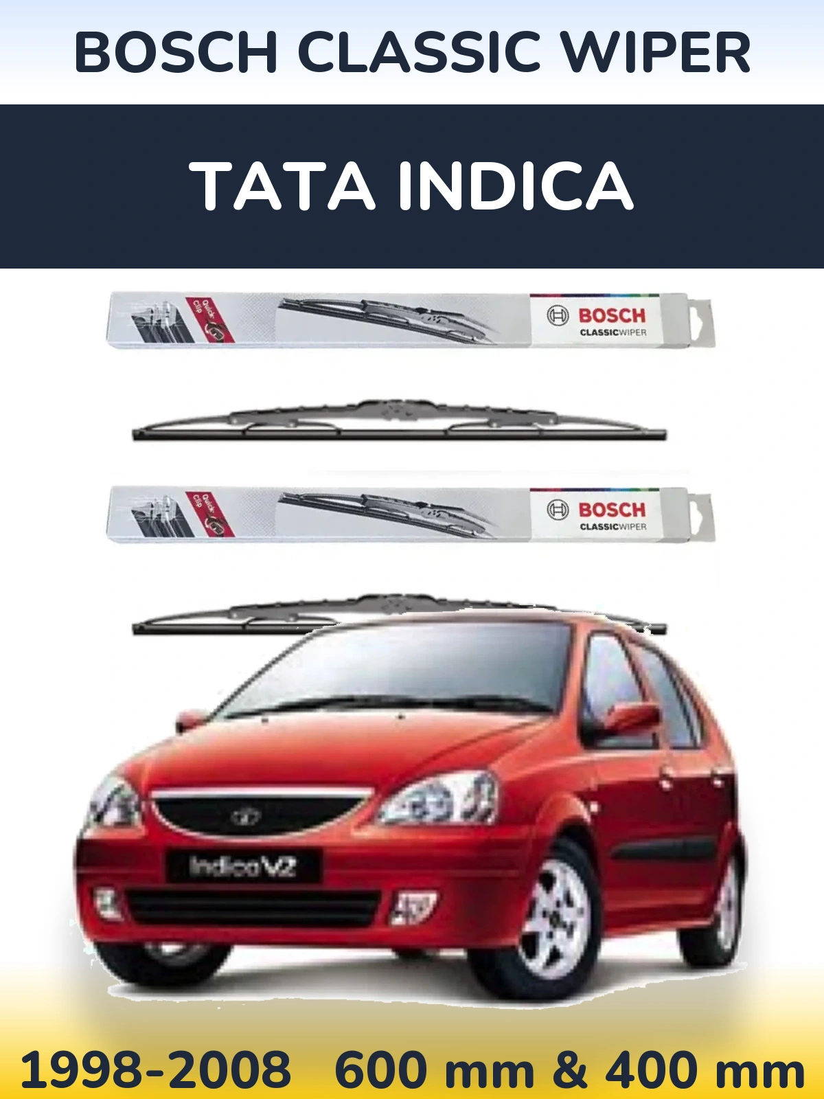 Комплект передніх щіток BOSCH Classic Wiper 600 & 400 мм для Tata Indica 1998-2008