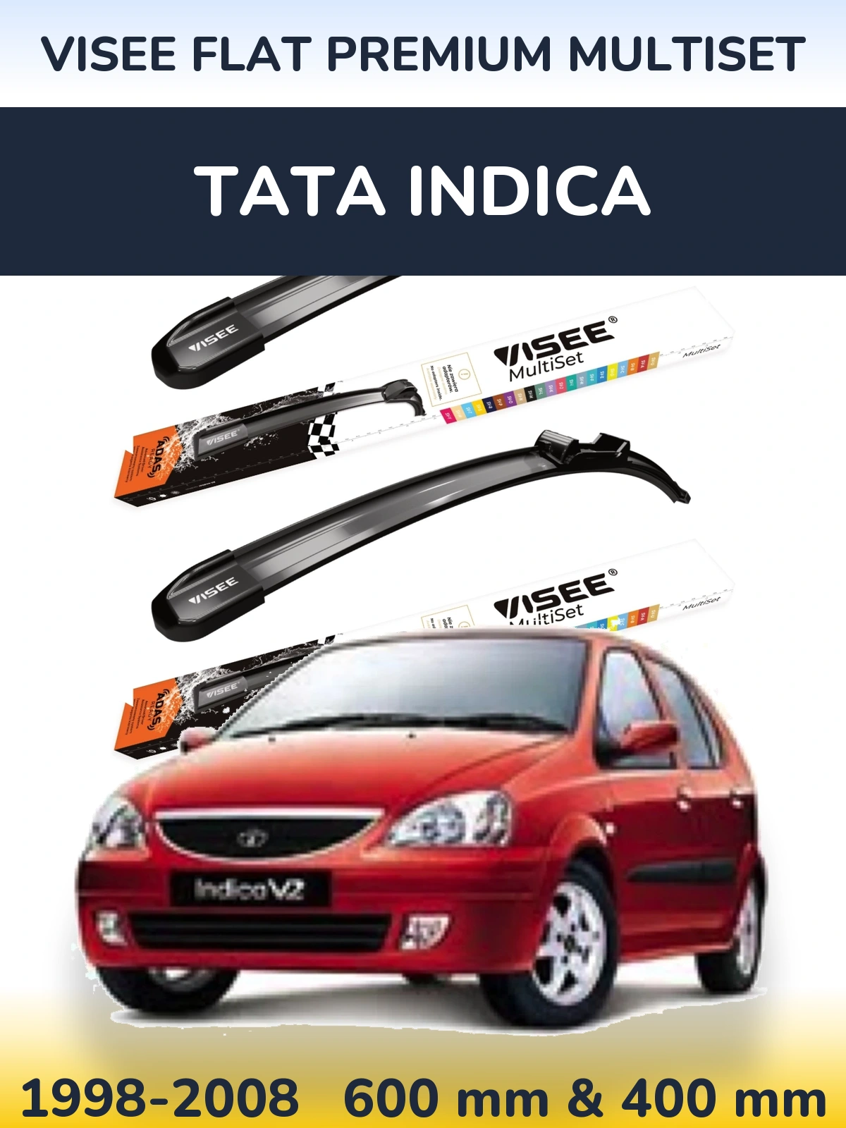 Комплект передніх щіток VISEE FLAT PREMIUM MultiSet 600 & 400 мм для Tata Indica 1998-2008
