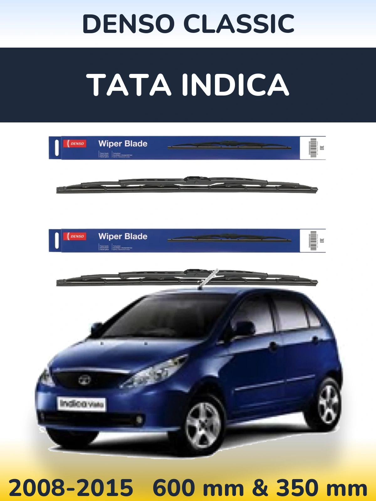Front wiper blade set Denso Classic 600 & 350 mm for Tata Indica 2008-2015