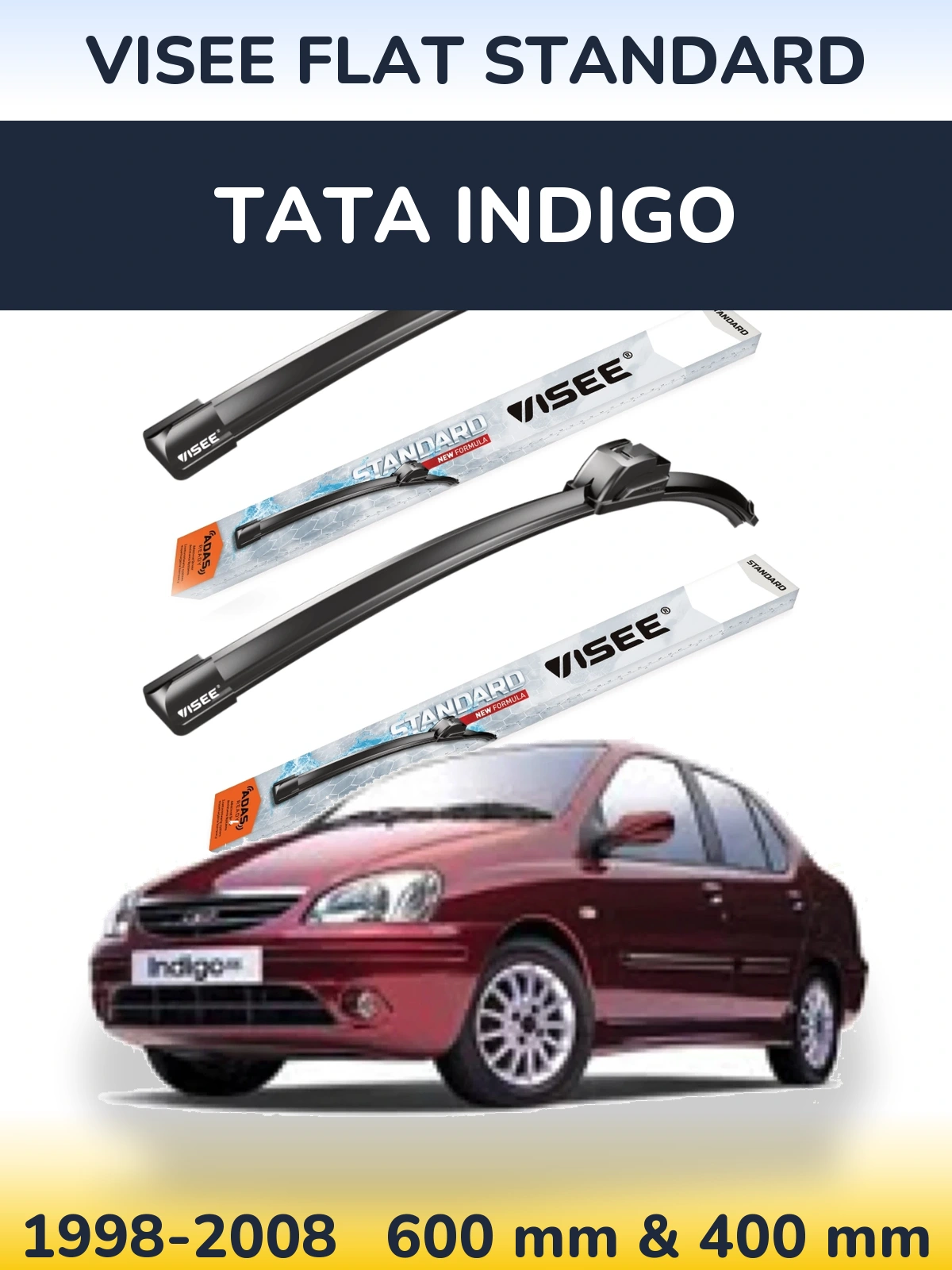 Комплект передних дворников VISEE FLAT STANDARD 600 & 400 мм для Tata Indigo 1998-2008