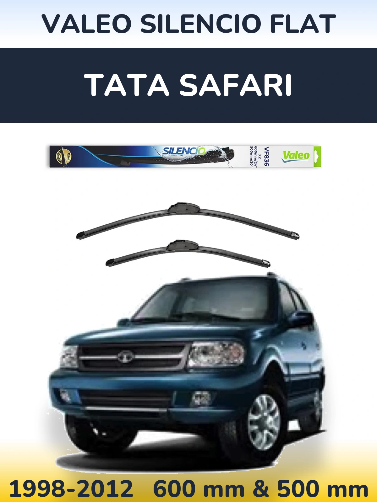 Комплект передних дворников Valeo Silencio Flat 600 & 500 мм для Tata Safari 1998-2012