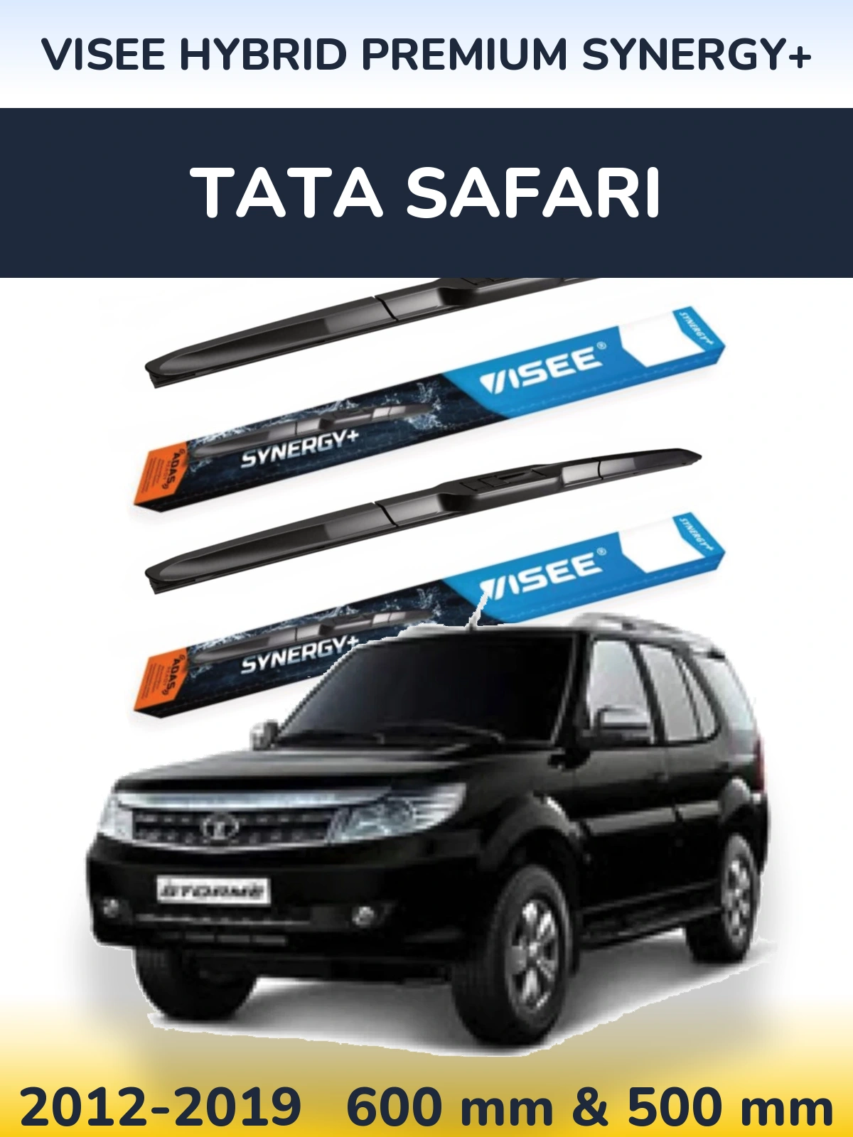 Front wiper blade set VISEE HYBRID PREMIUM SYNERGY+ 600 & 500 mm for Tata Safari 2012-2019