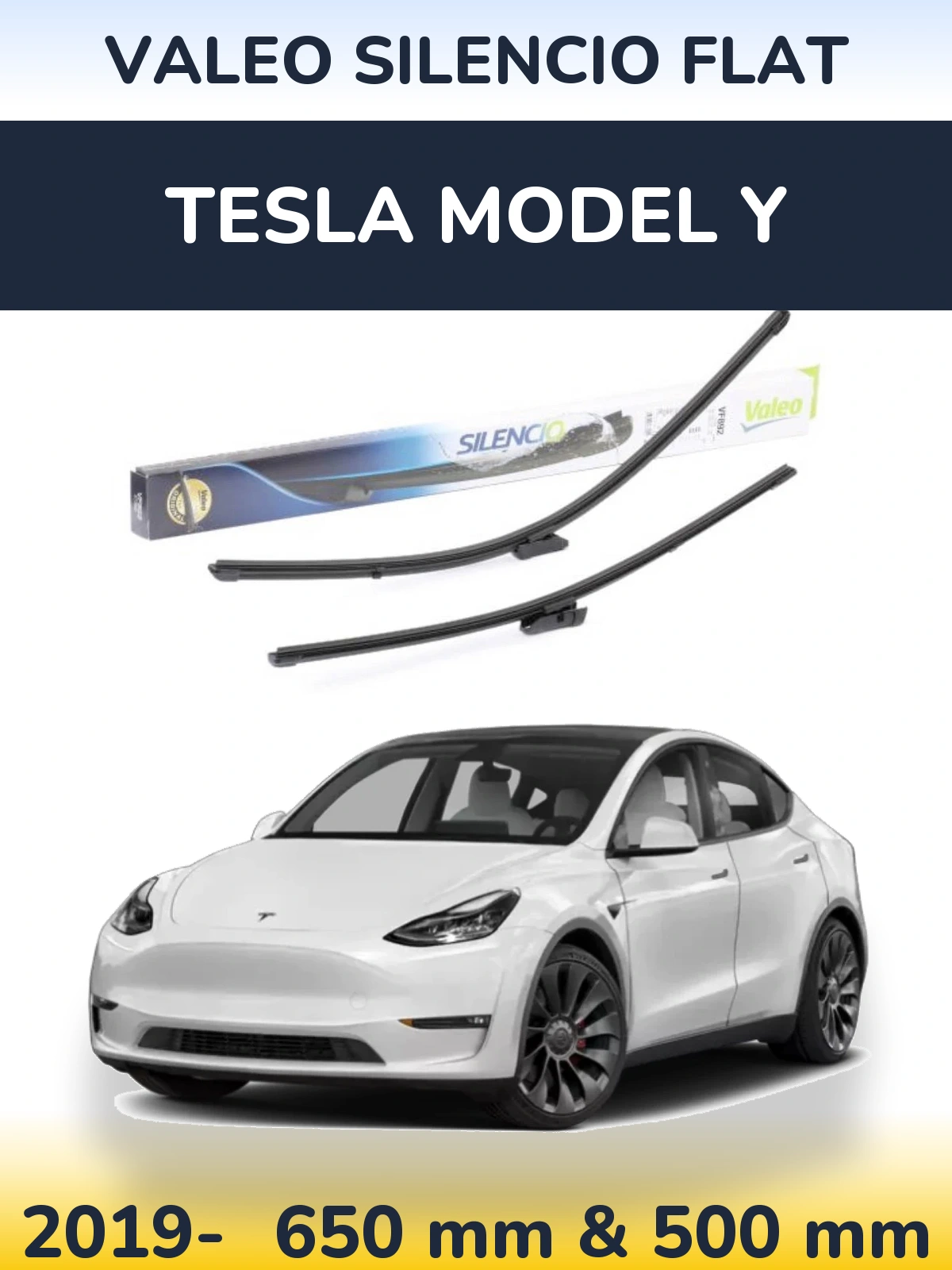 Front wiper blade set Valeo Silencio Flat 630 & 500 mm for Tesla Mudel Y 2019-2026