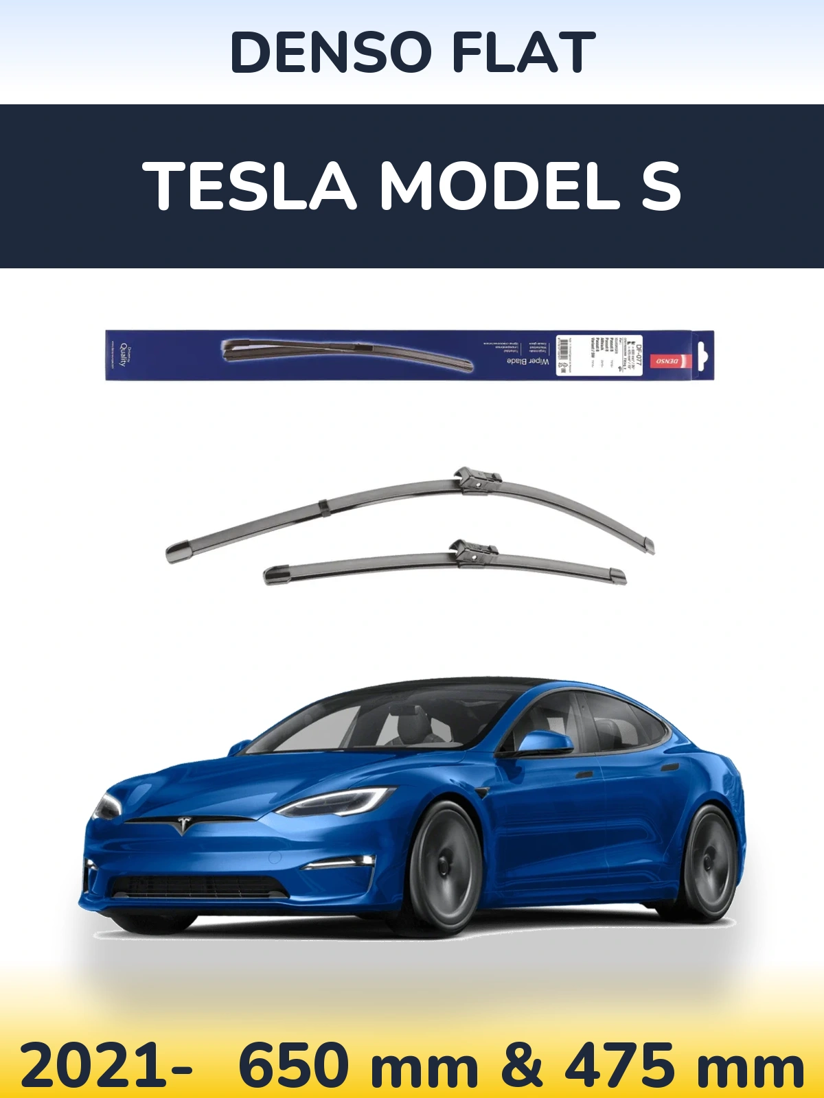 Front wiper blade set Denso Flat 650 & 475 mm for Tesla Model S 2021-2026