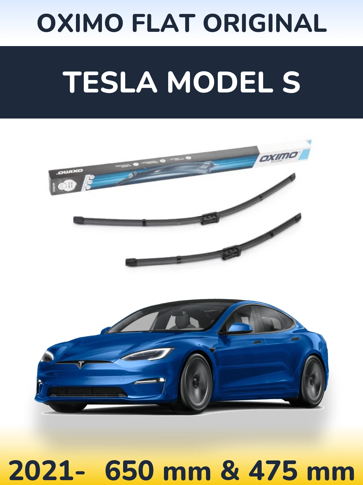 Front wiper blade set Oximo Flat Original 650 & 475 mm for Tesla Model S 2021-2026