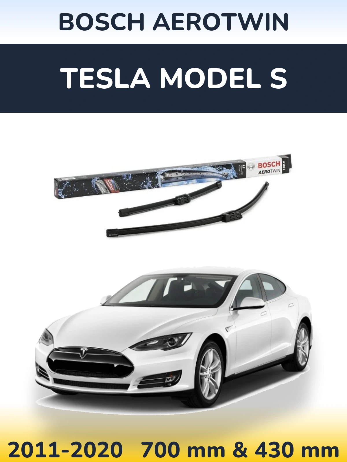 Front wiper blade set BOSCH AeroTwin 700 & 430 mm for Tesla Model S 2011-2020