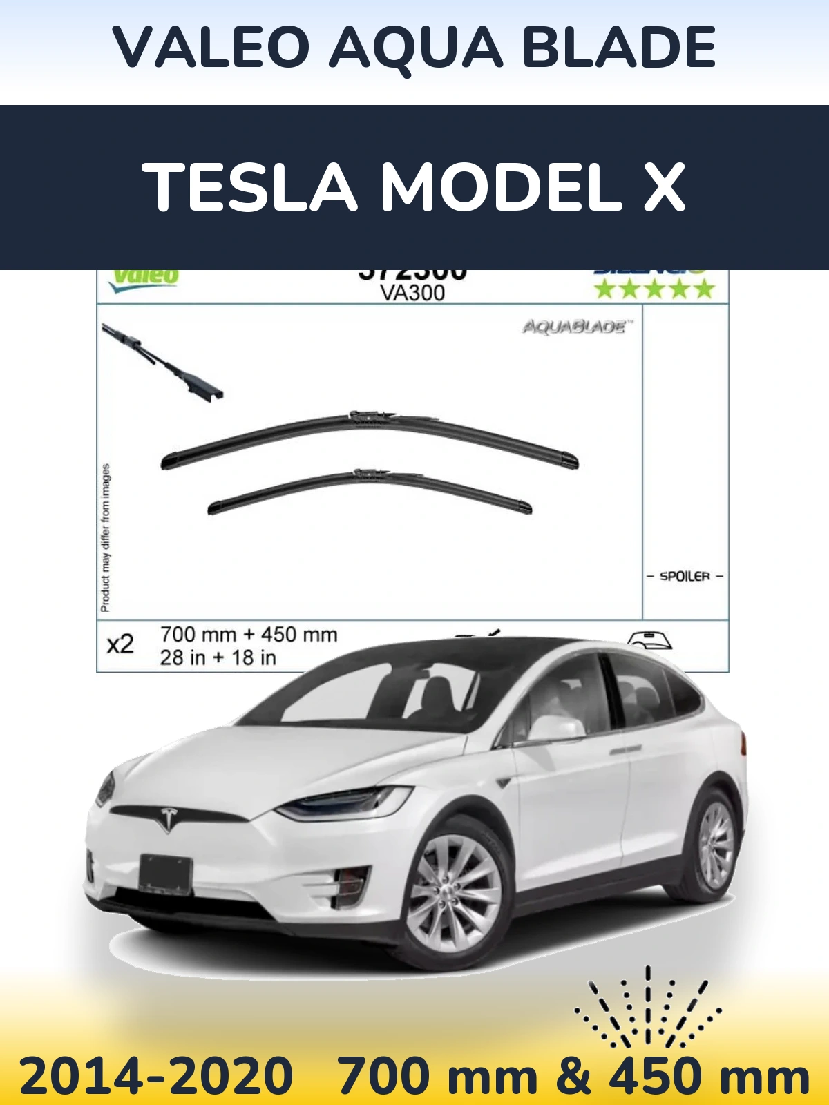 Front wiper blade set Valeo Aqua Blade 700 & 450 mm for Tesla Mudel X 2014-2020