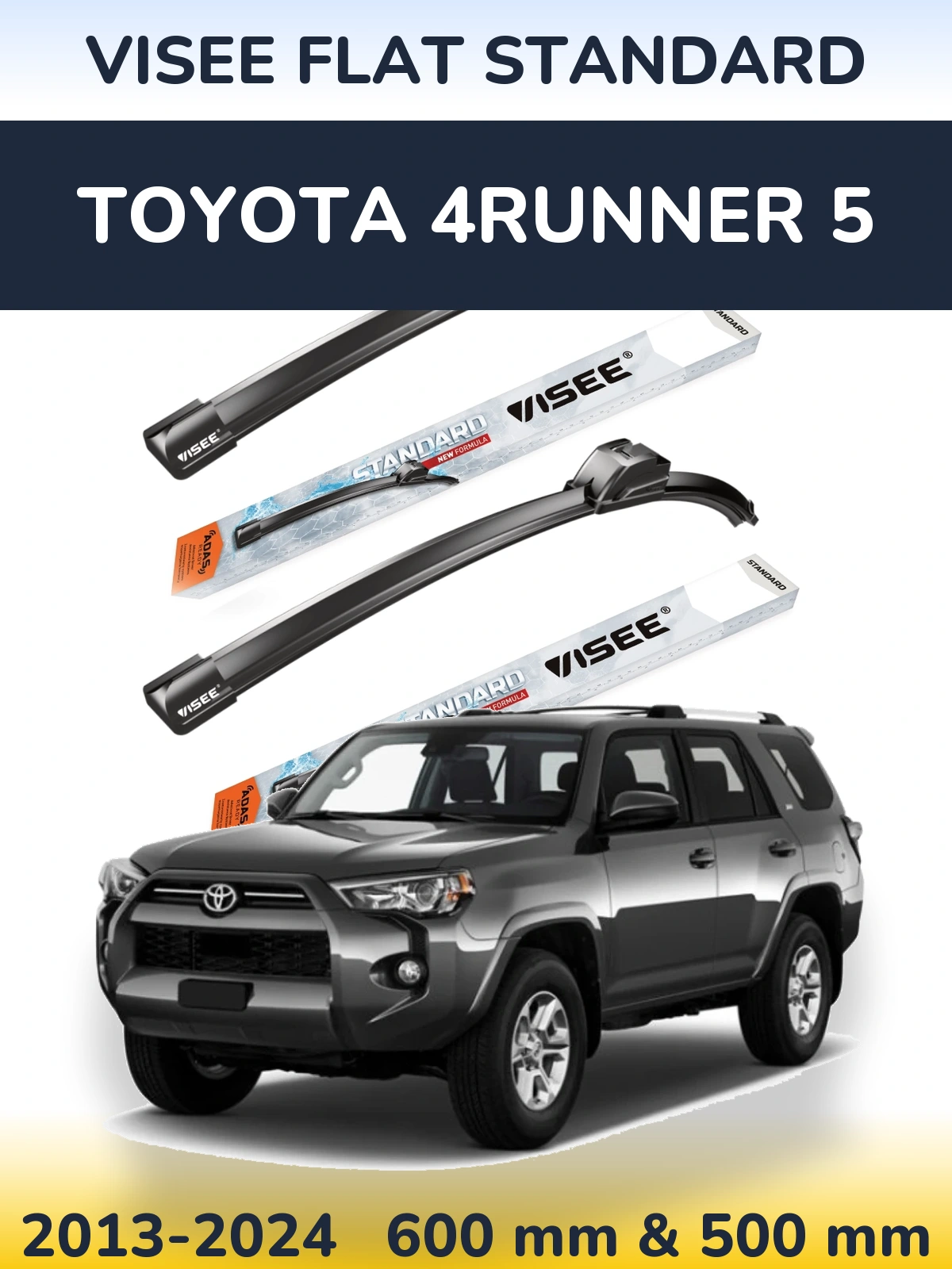 Комплект передних дворников VISEE FLAT STANDARD 600 & 500 мм для Toyota 4Runner 5 2013-2024