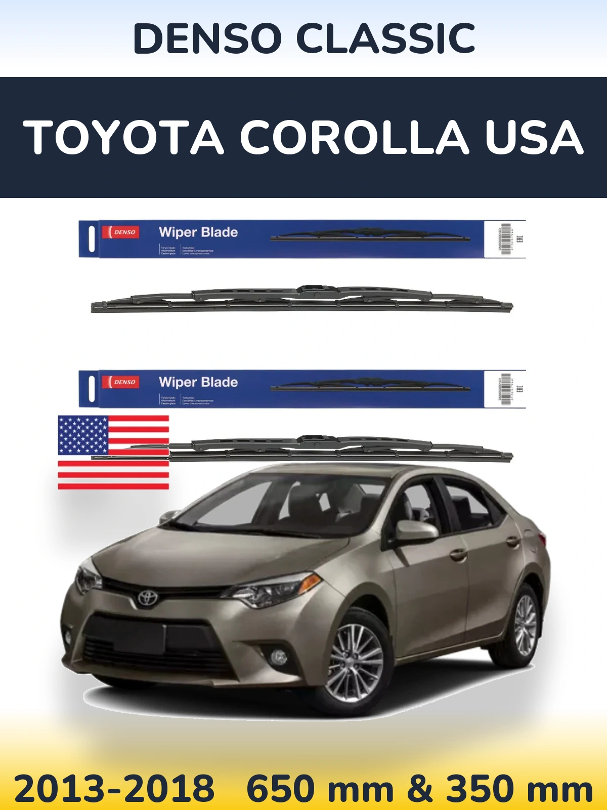 Комплект передних дворников Denso Classic 650 & 350 мм для Toyota Corolla USA 2013-2018