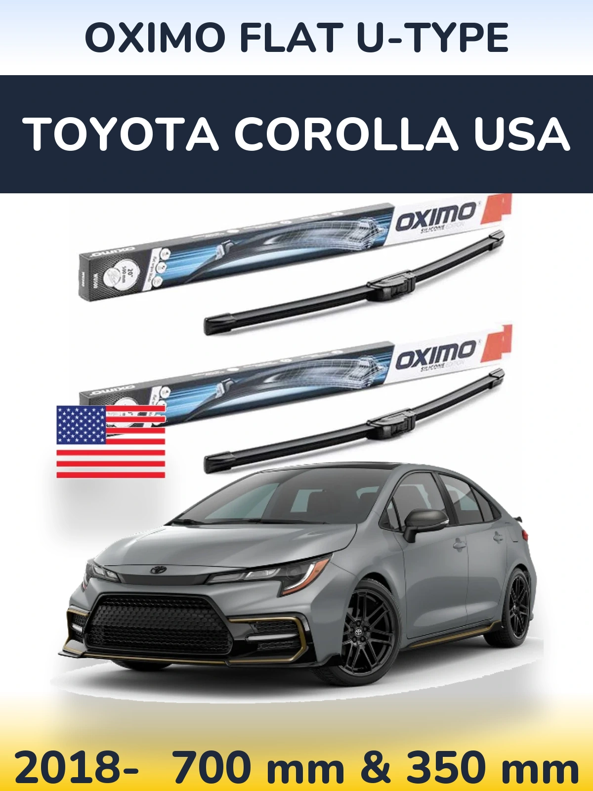 Комплект передніх щіток Oximo Flat U-type 700 & 350 мм для Toyota Corolla USA 2018-2026