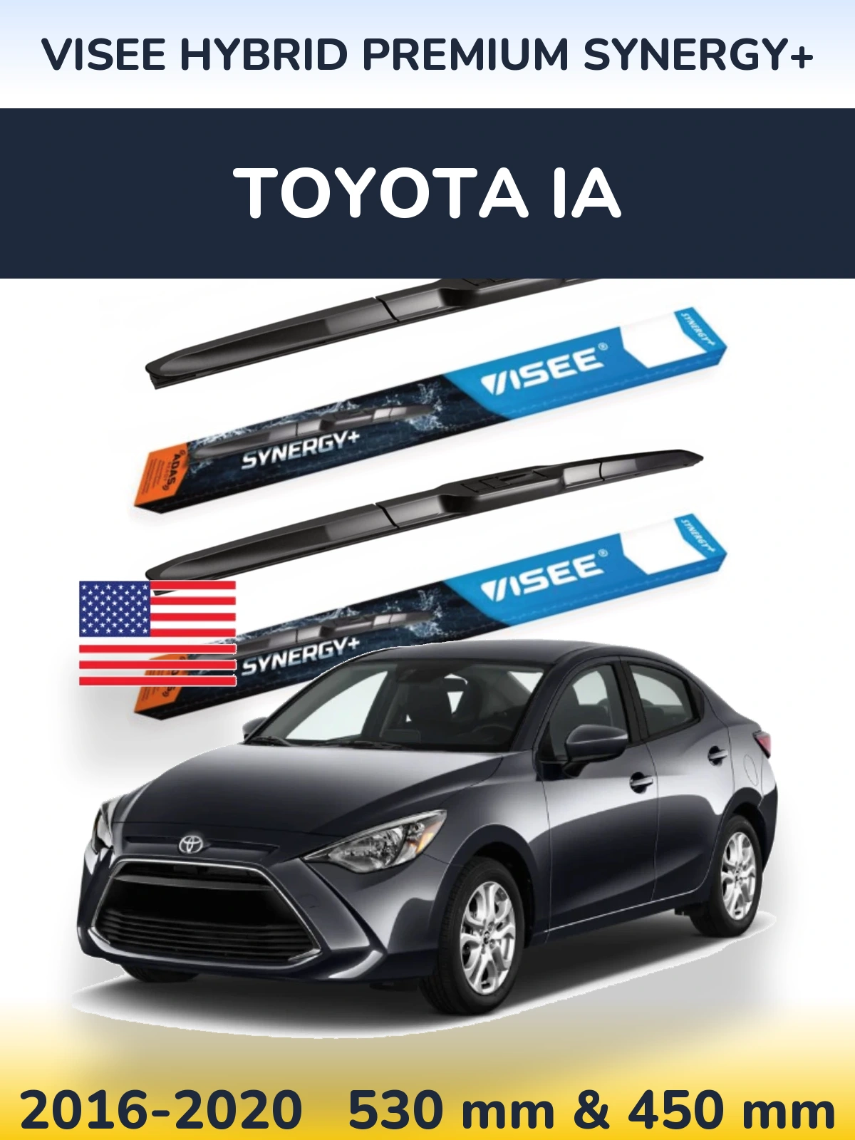 Комплект передніх щіток VISEE HYBRID PREMIUM SYNERGY+ 530 & 450 мм для Toyota iA 2016-2020
