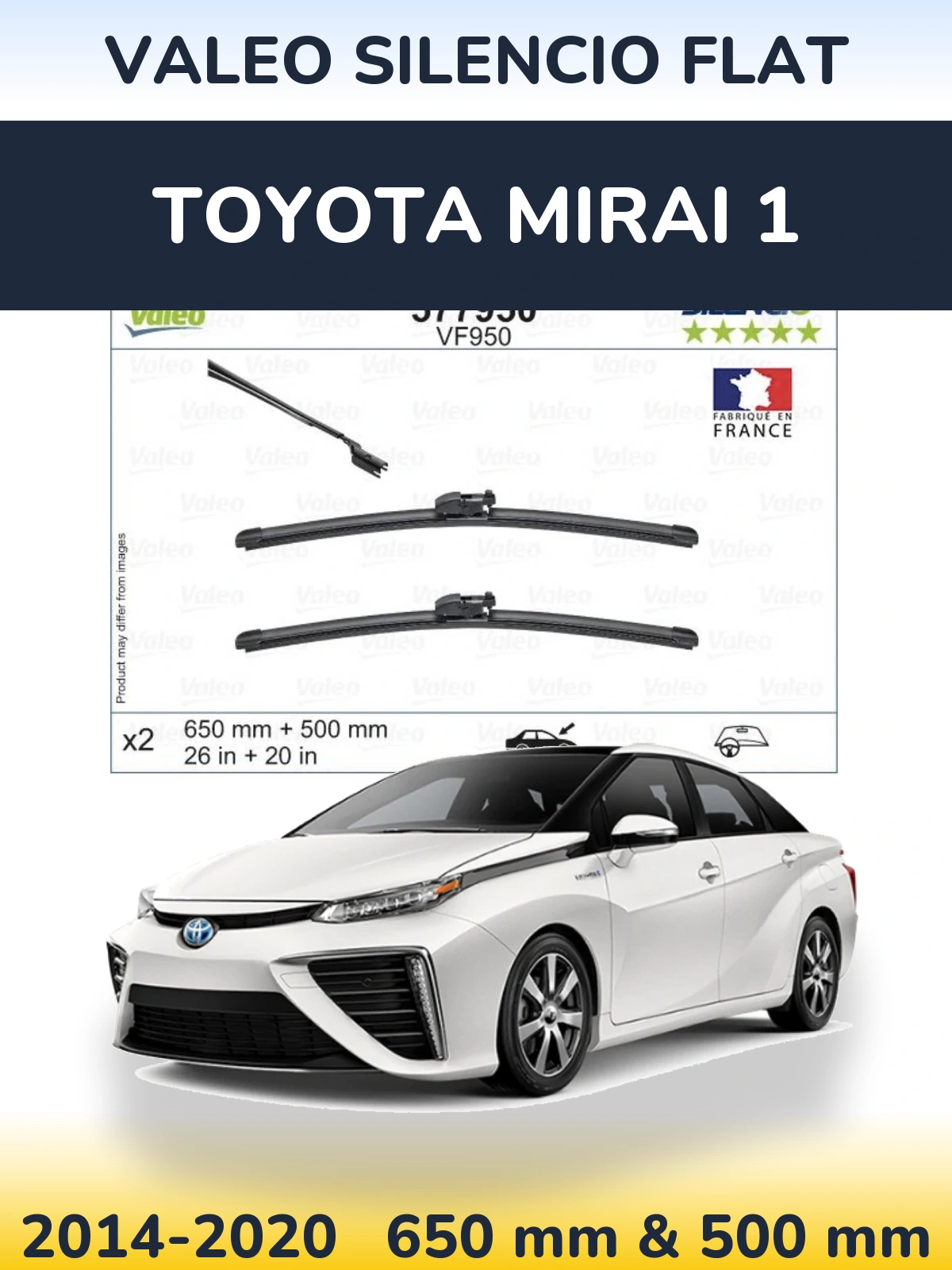 Front wiper blade set Valeo Silencio Flat 650 & 500 mm for Toyota Mirai 1 2014-2020