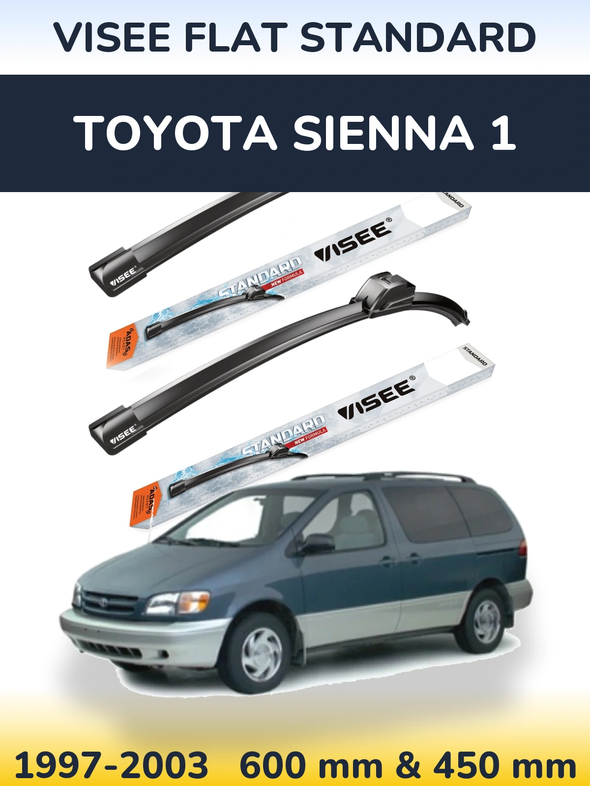 Комплект передніх щіток VISEE FLAT STANDARD 600 & 450 мм для Toyota Sienna 1 1997-2003