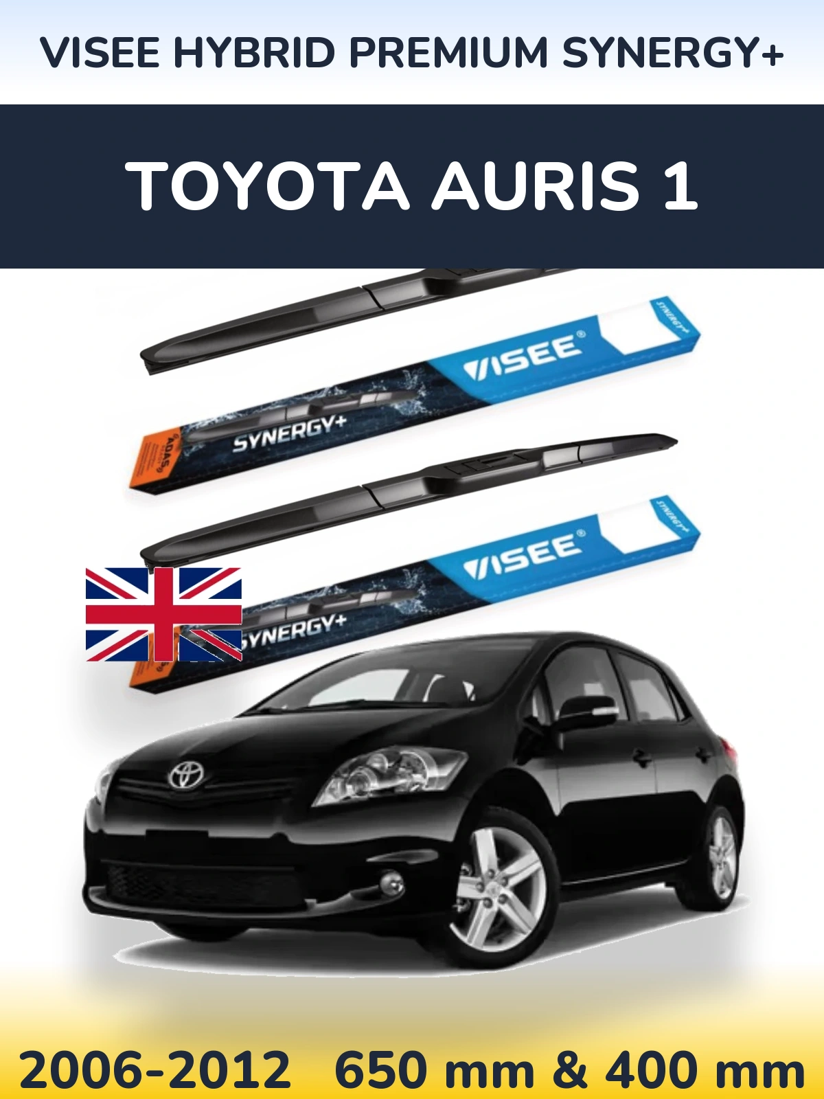 Front wiper blade set VISEE HYBRID PREMIUM SYNERGY+ 650 & 400 mm for Toyota Auris 1 2006-2012