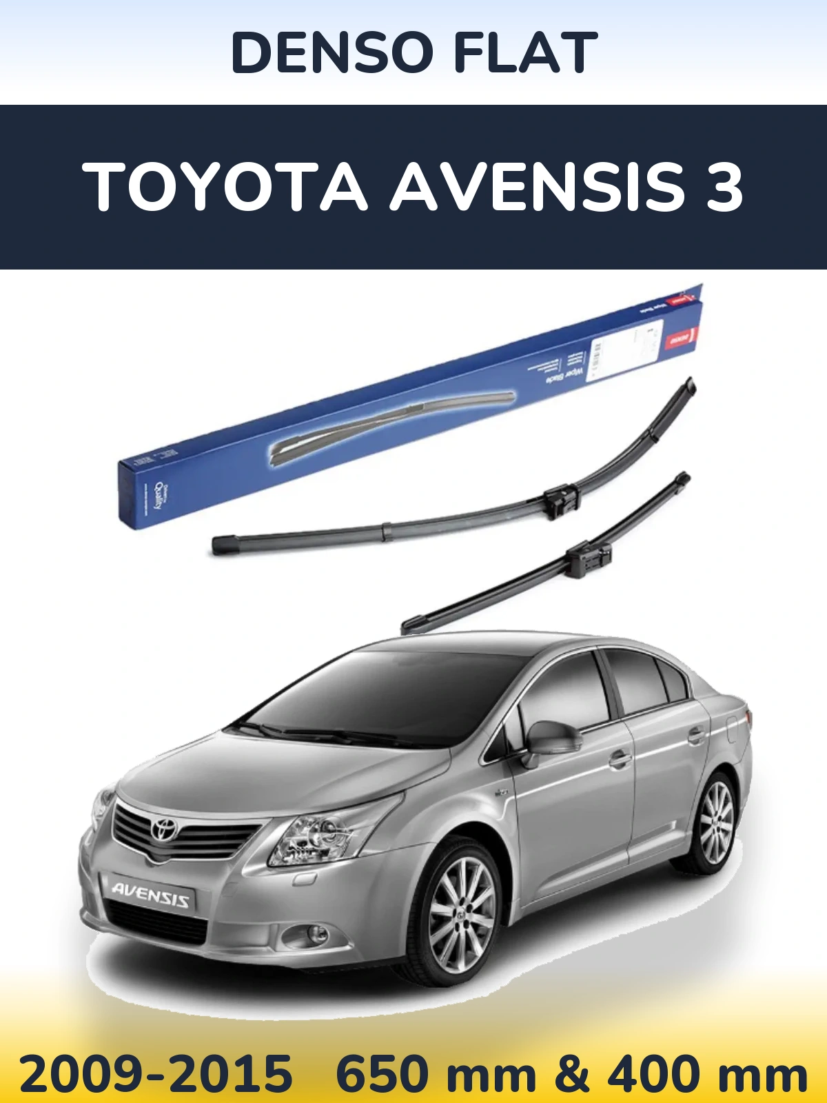 Front wiper blade set Denso Flat 650 & 400 mm for Toyota Avensis 3 2009-2015