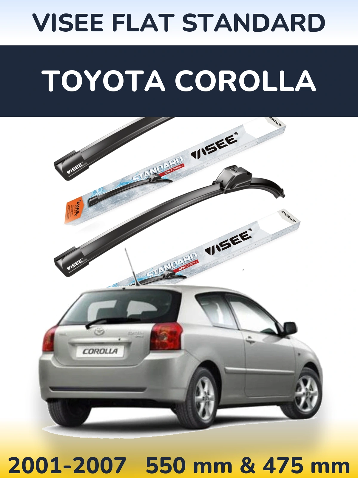 Комплект передніх щіток VISEE FLAT STANDARD 550 & 475 мм для Toyota Corolla 2001-2007