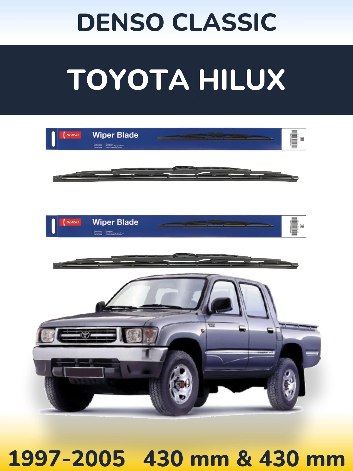 Front wiper blade set Denso Classic 430 & 430 mm for Toyota Hilux 1997-2005
