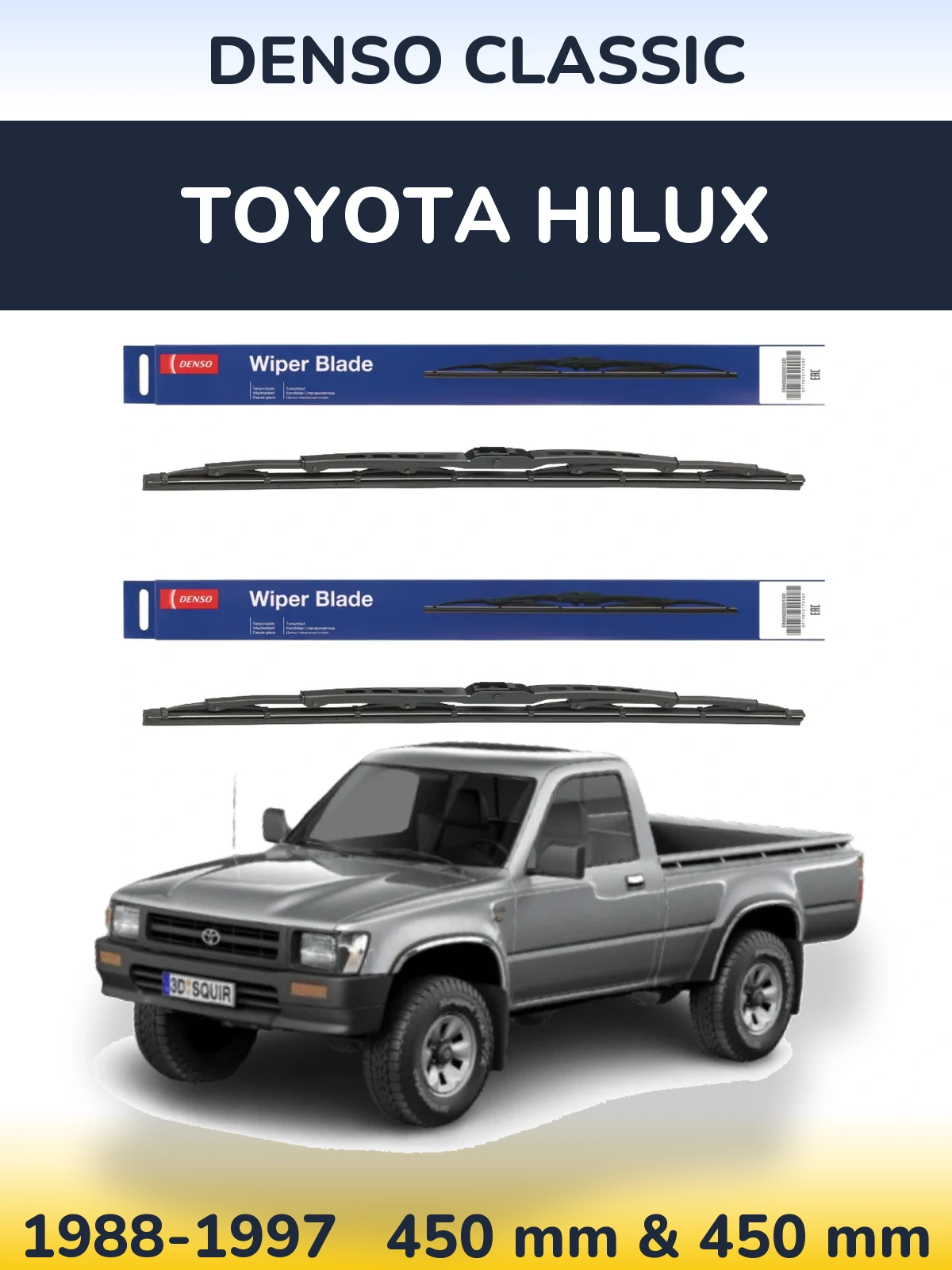 Front wiper blade set Denso Classic 450 & 450 mm for Toyota Hilux 1988-1997