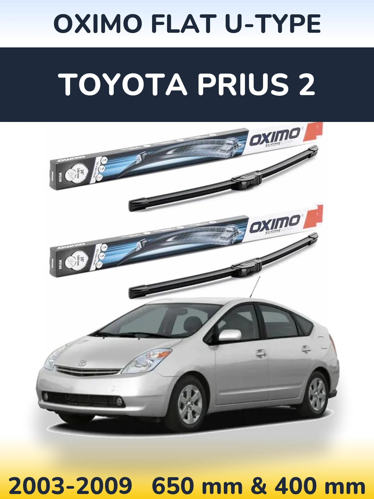 Комплект передних дворников Oximo Flat U-type 650 & 400 мм для Toyota Prius 2 2003-2009