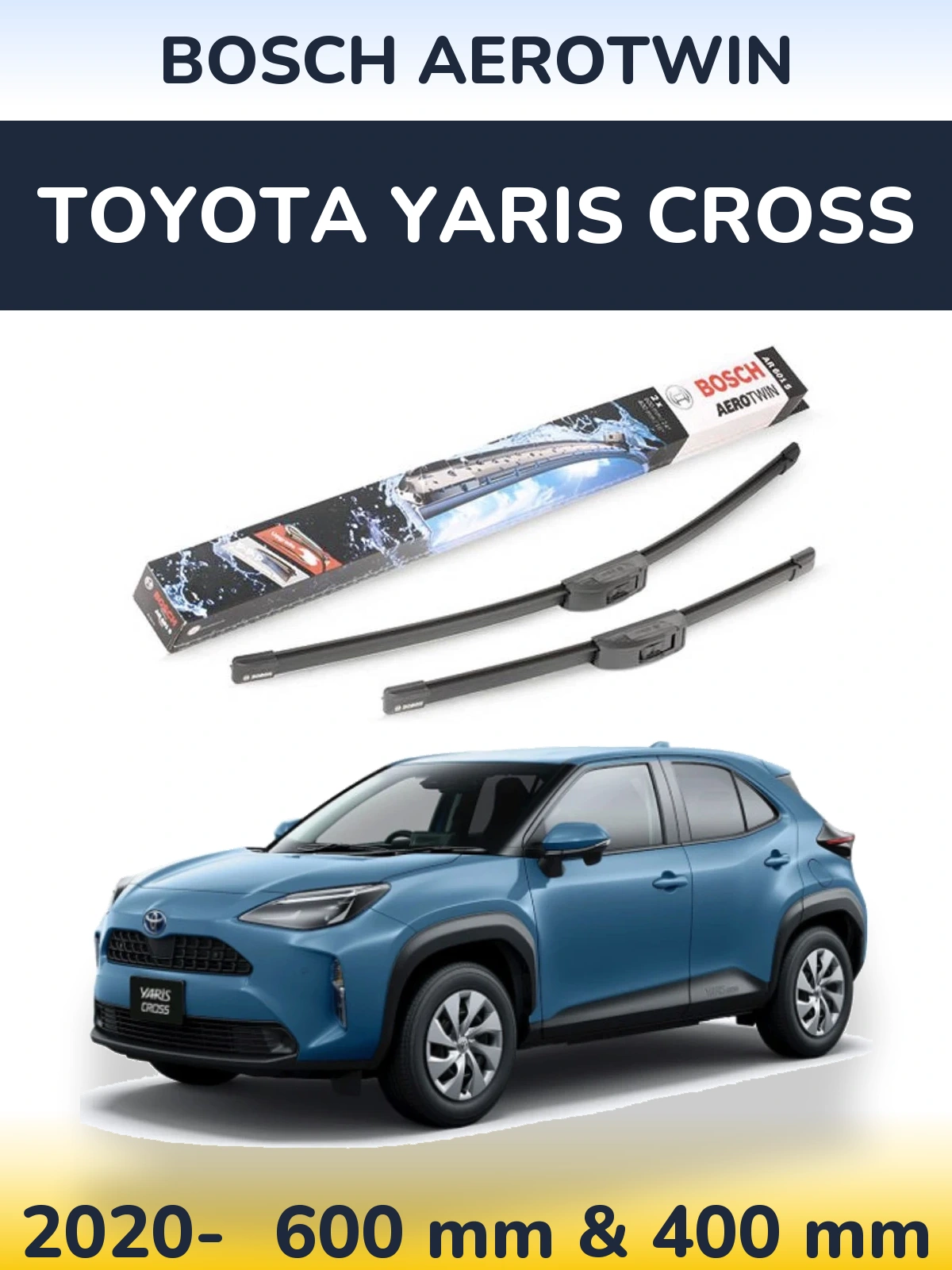 Комплект передніх щіток BOSCH AeroTwin 600 & 400 мм для Toyota Yaris Cross 2020-2026