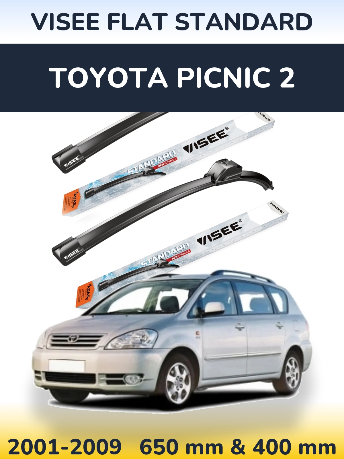 Комплект передних дворников VISEE FLAT STANDARD 650 & 400 мм для Toyota Picnic 2 2001-2009