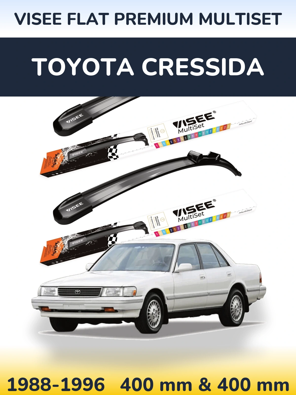 Комплект передних дворников VISEE FLAT PREMIUM MultiSet 400 & 400 мм для Toyota Cressida 1988-1996