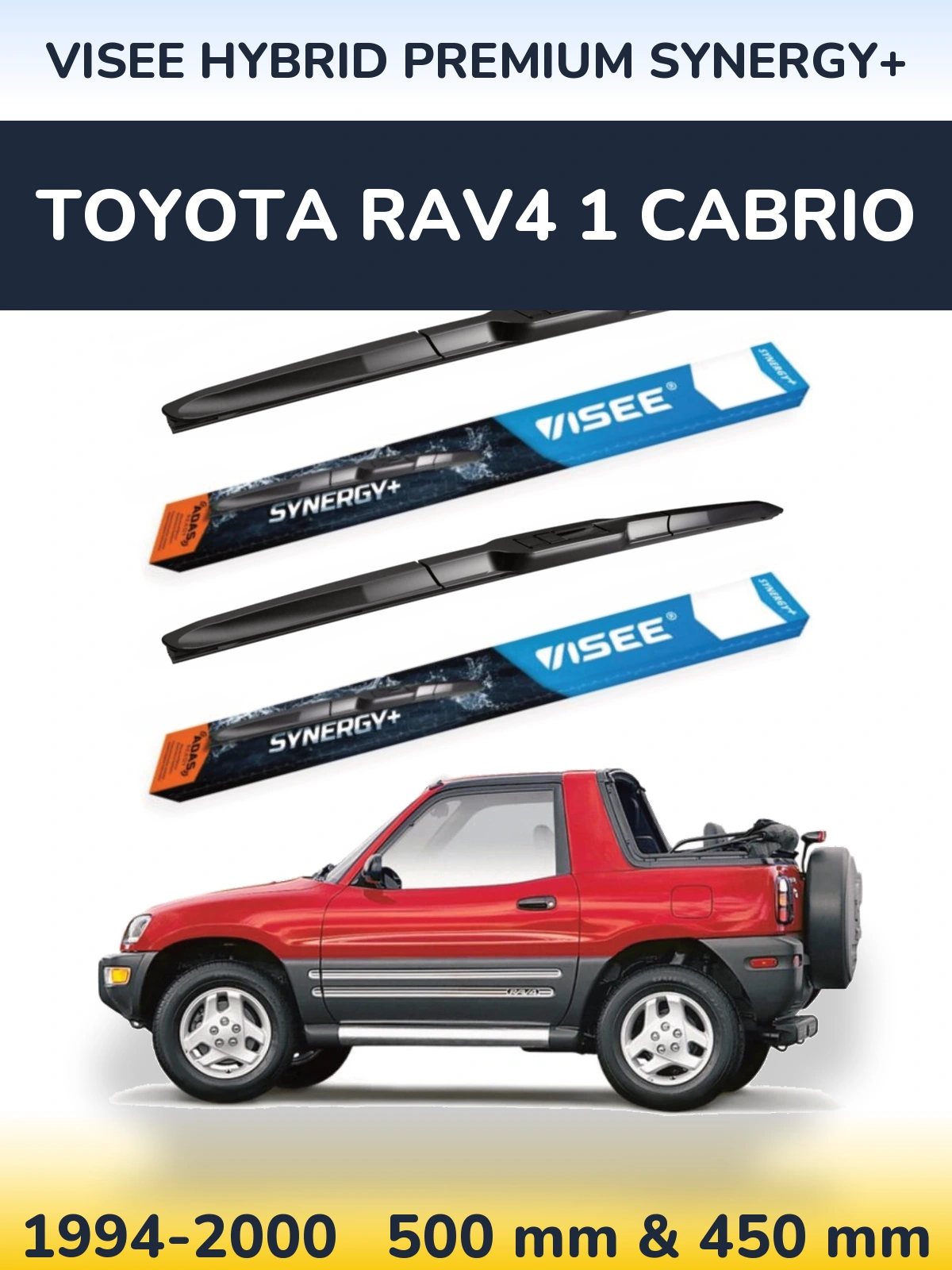 Комплект передних дворников VISEE HYBRID PREMIUM SYNERGY+ 500 & 450 мм для Toyota RAV4 1 Cabrio 1994-2000