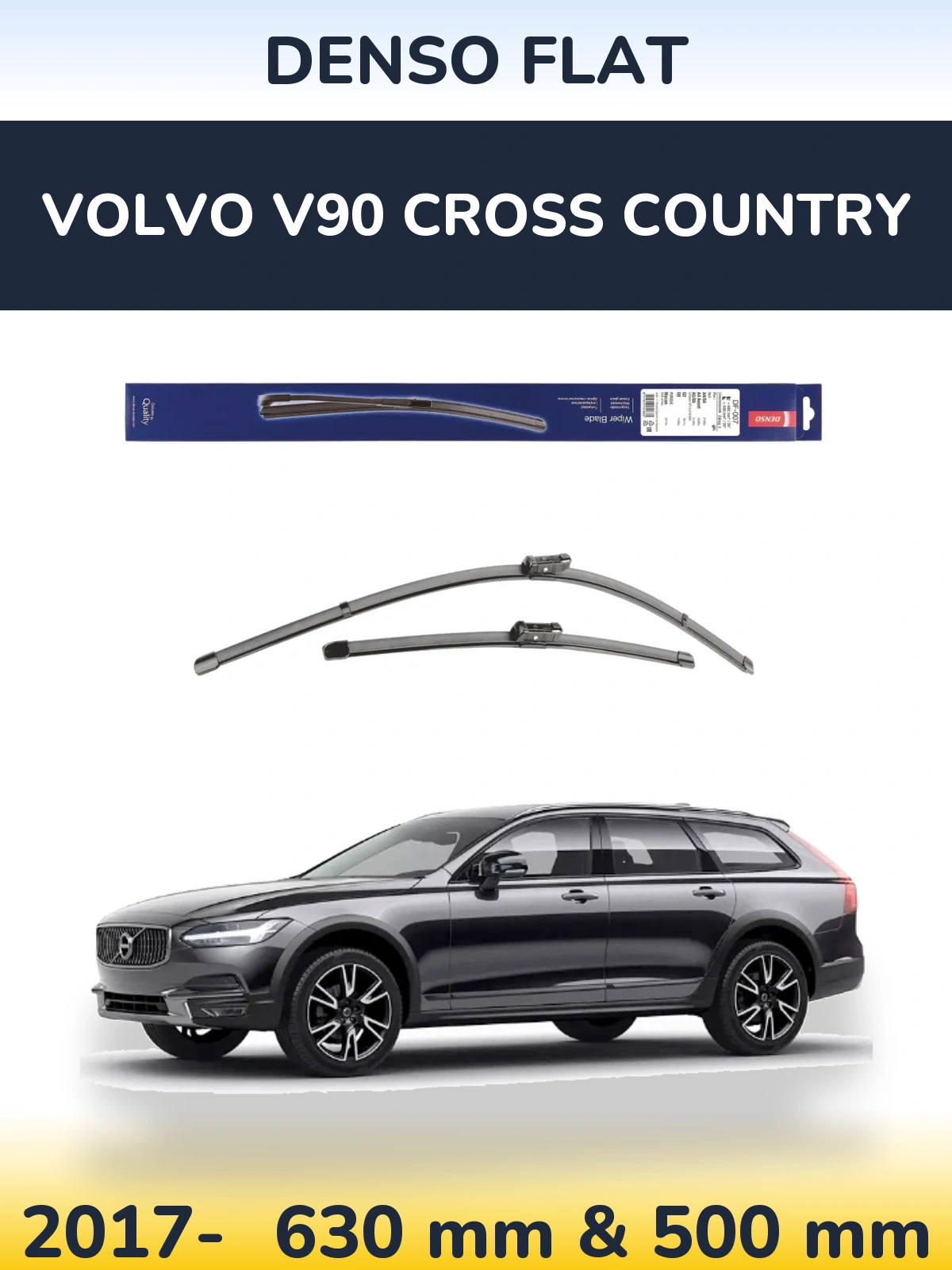 Комплект передніх щіток Denso Flat 600 & 500 мм для Volvo V90 Cross Country 2017-2026
