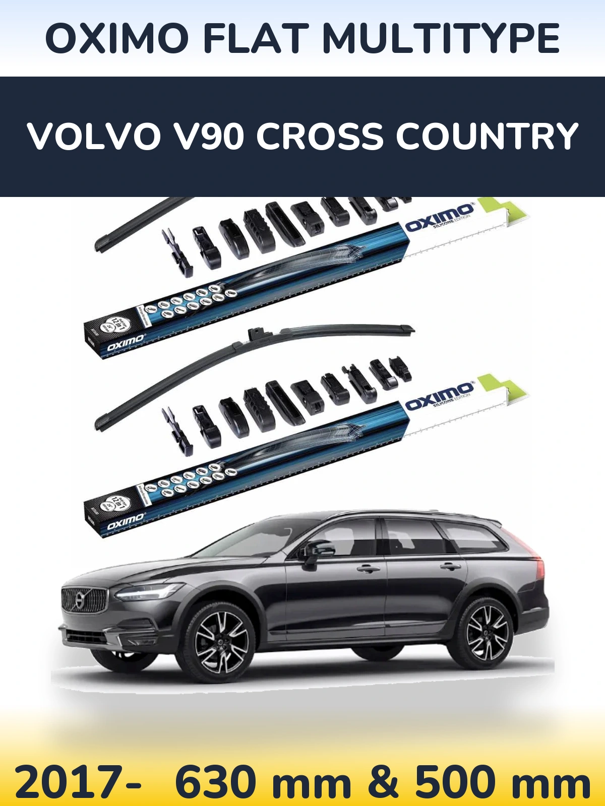 Front wiper blade set Oximo Flat MultiTüüpe 600 & 500 mm for Volvo V90 Cross Country 2017-2026