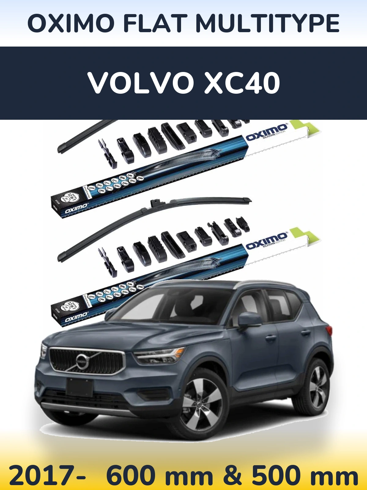 Комплект передних дворников Oximo Flat MultiТипe 600 & 500 мм для Volvo XC40 2017-2026