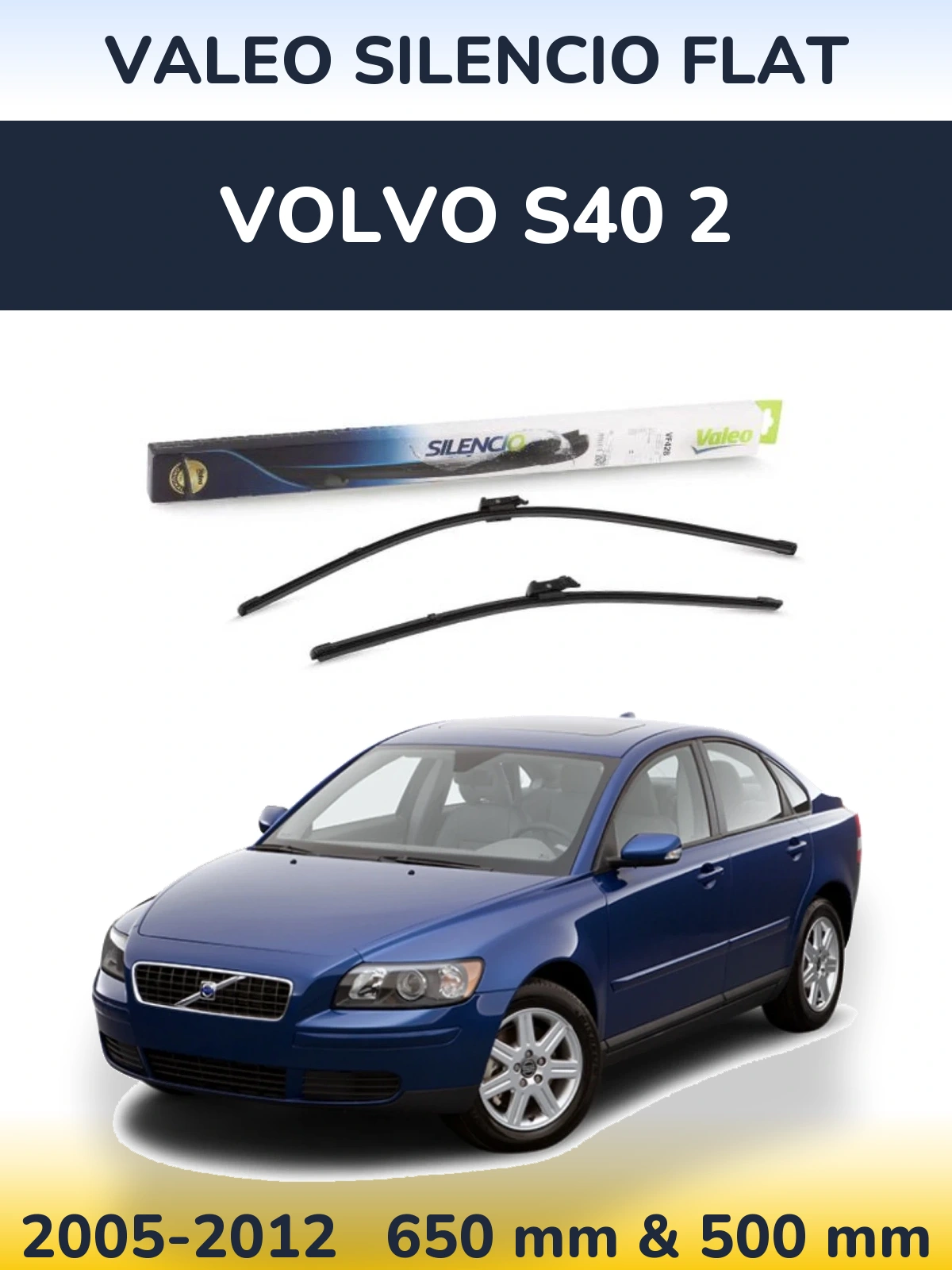 Комплект передних дворников Valeo Silencio Flat 650 & 500 мм для Volvo S40 2 2005-2012