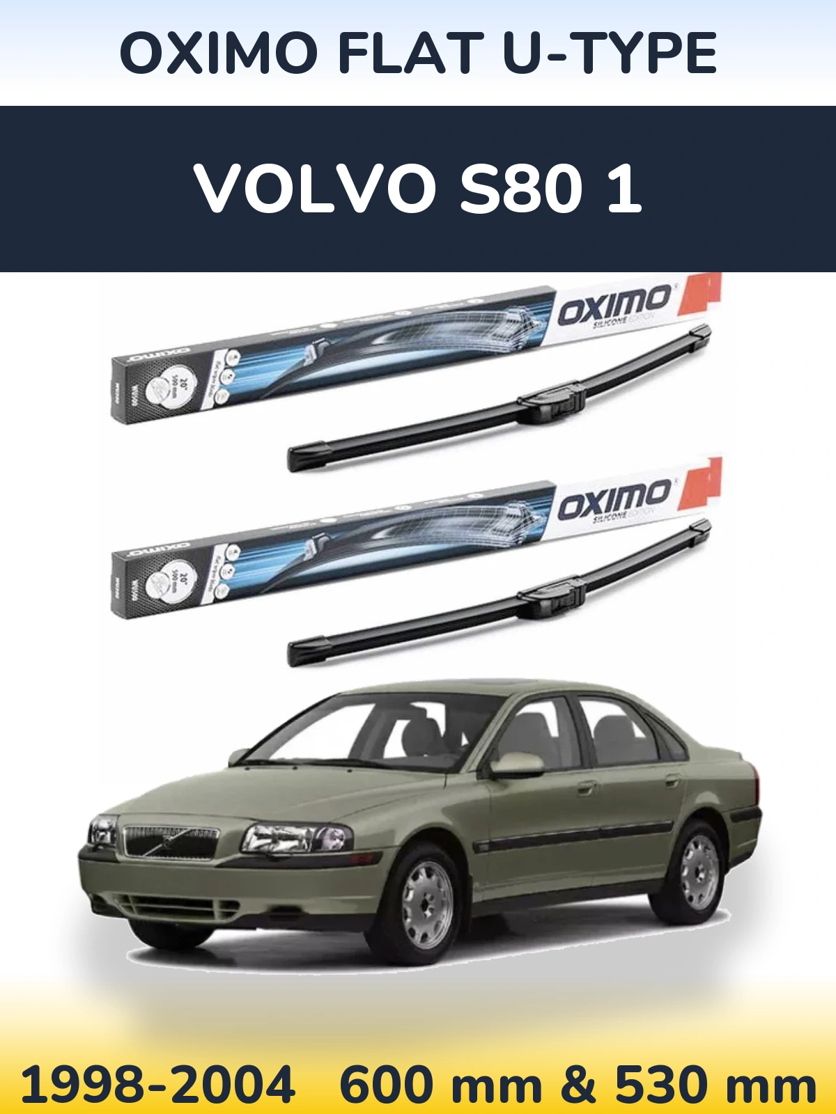 Комплект передних дворников Oximo Flat U-type 600 & 530 мм для Volvo S80 1 1998-2004