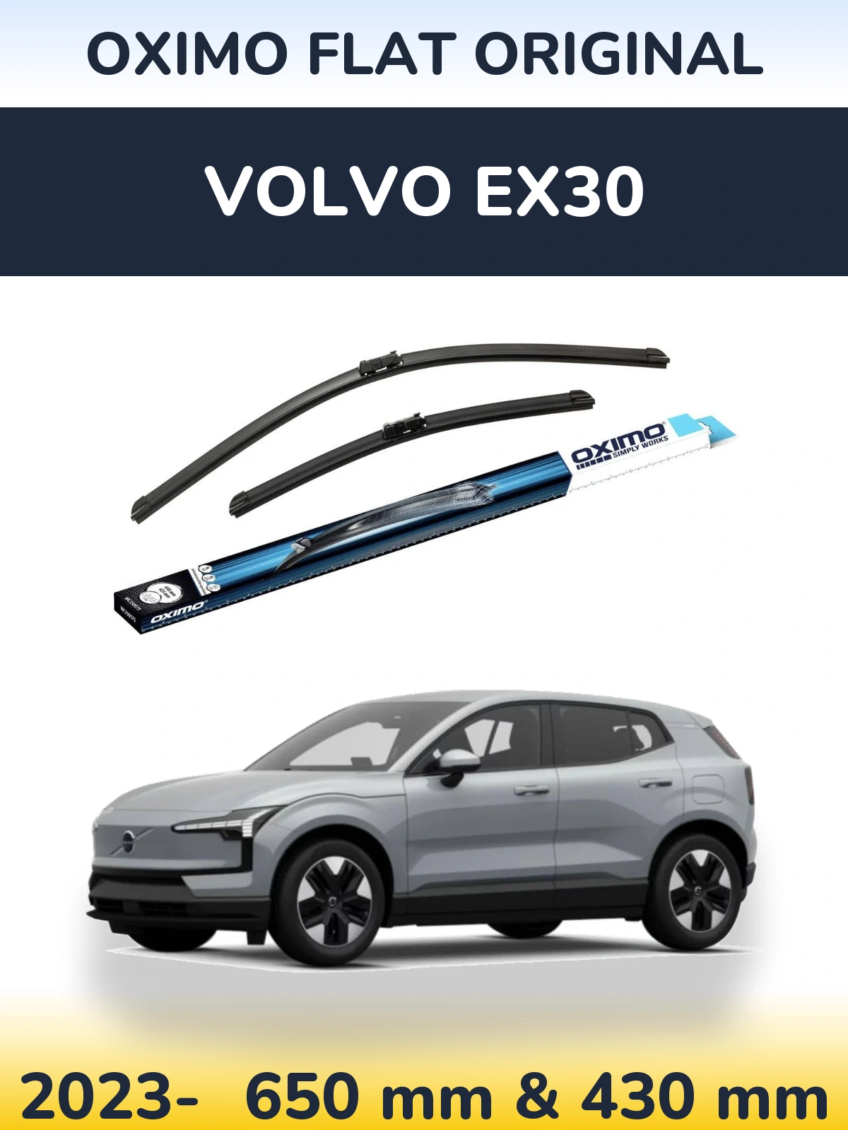 Комплект передних дворников Oximo Flat Original 650 & 430 мм для Volvo EX30 2023-
