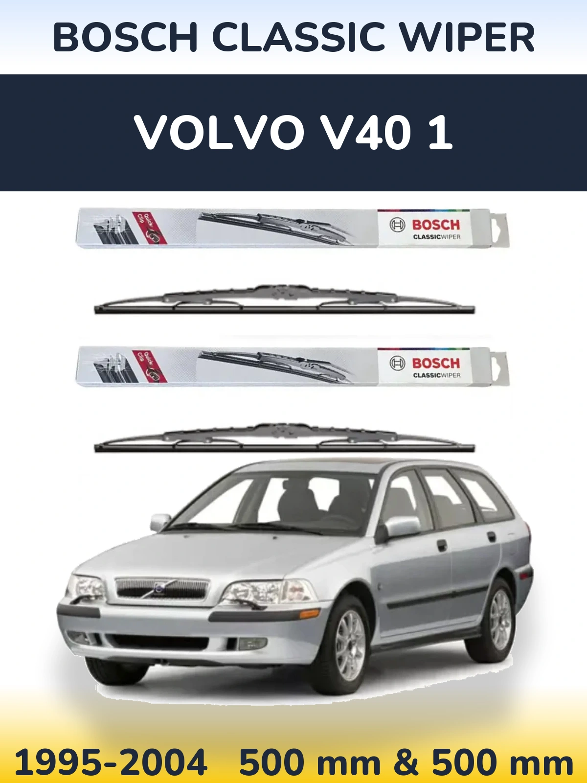 Комплект передних дворников BOSCH Classic Wiper 500 & 500 мм для Volvo V40 1 1995-2004