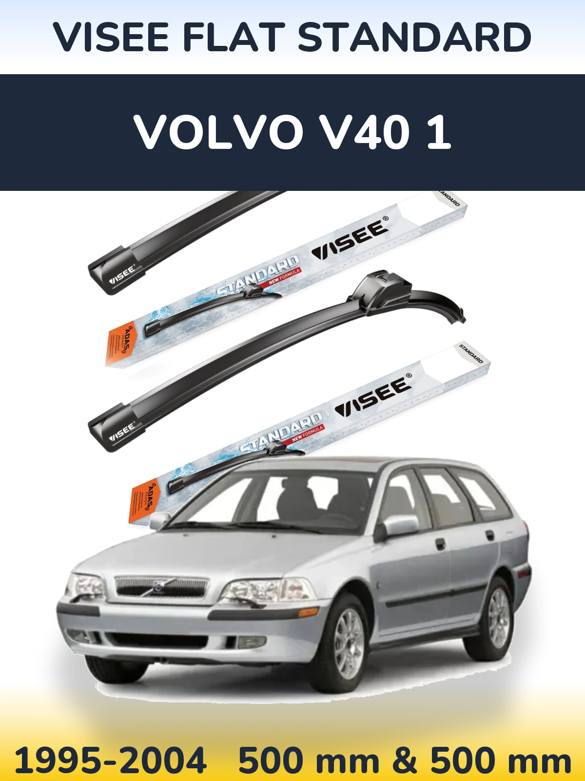 Комплект передних дворников VISEE FLAT STANDARD 500 & 500 мм для Volvo V40 1 1995-2004
